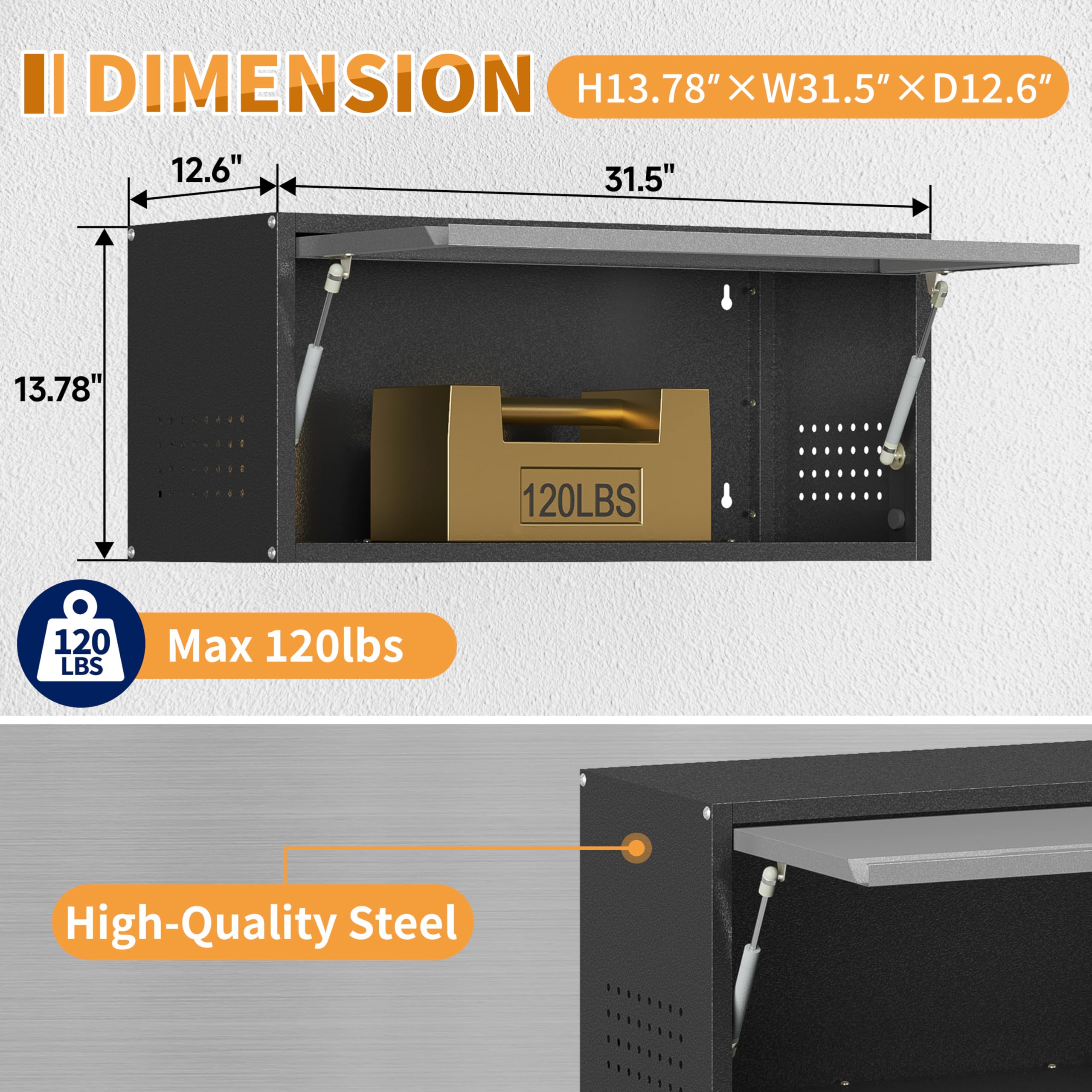 Black Metal Wall Cabinet with Door & Pegboard - 13.8
