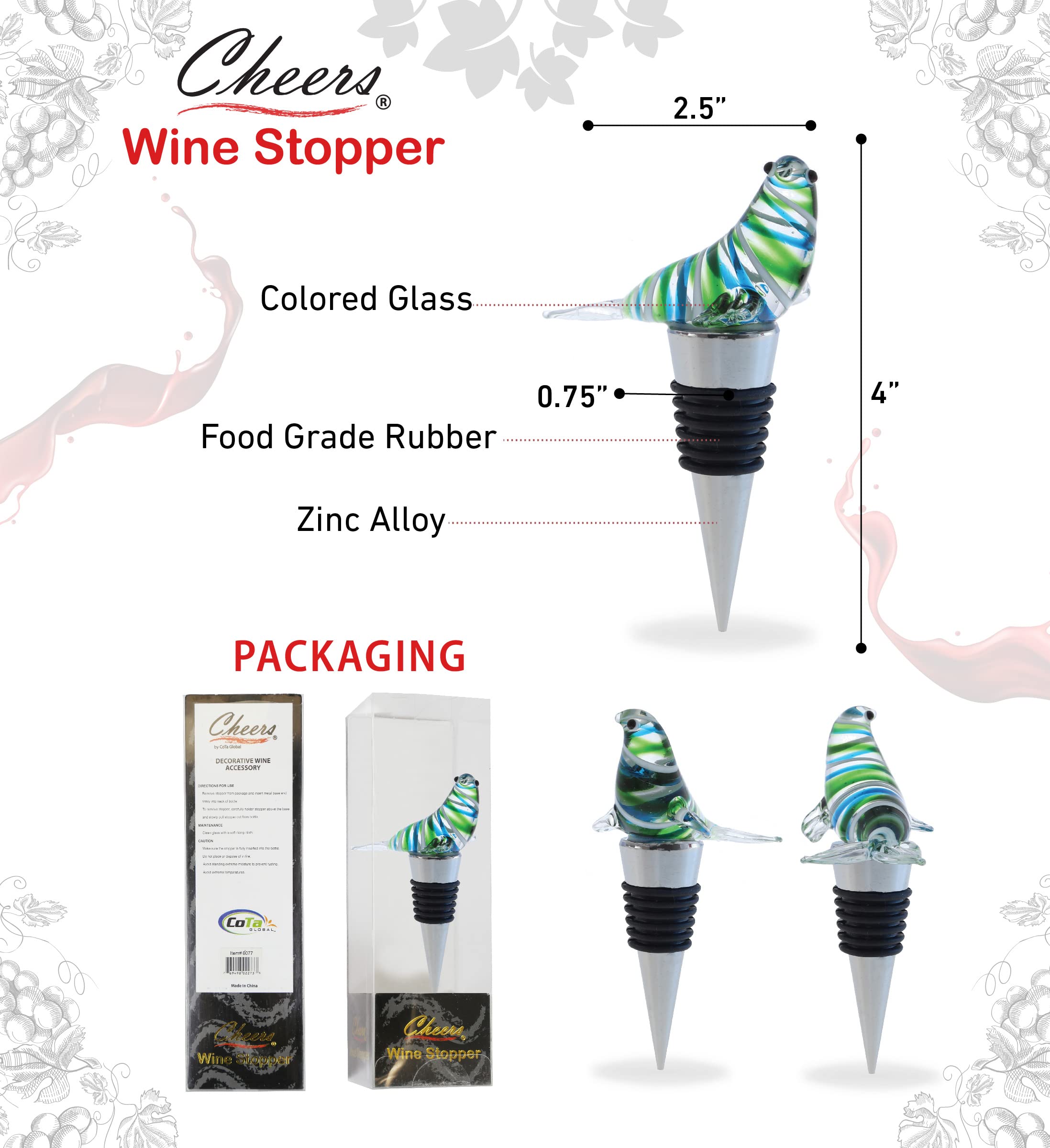 Cheers Seal Glass Wine Stopper - Elegant Vacuum Seal Reusable Ocean Animal Bottle Stopper for Wine, Airtight Leak-Proof Cork Plug - Perfect for Home Bar Decor, Unique Gift Idea & Party Accessories