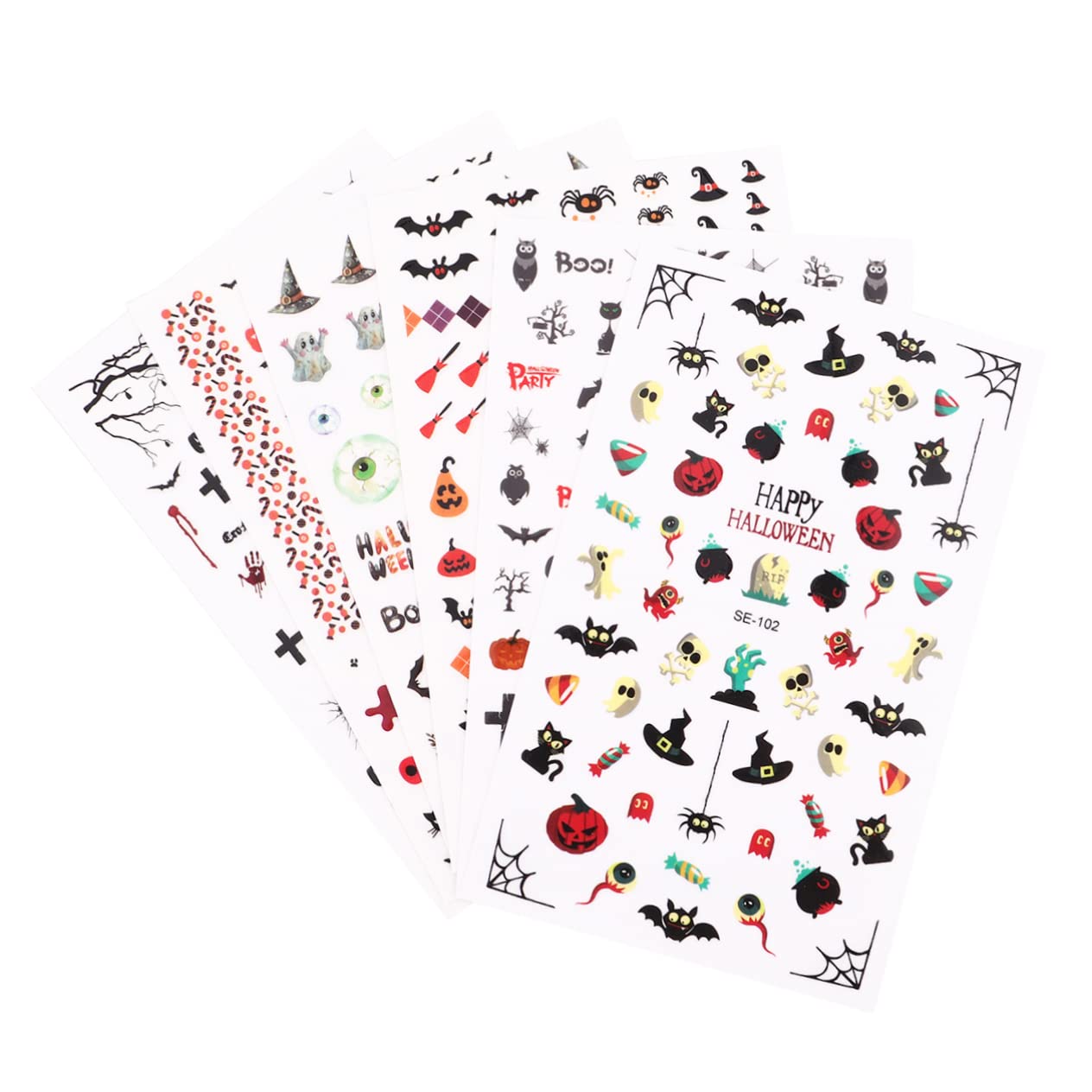 FRCOLOR Halloween Nail Stickers for Kids - 6 Sheets Self-Adhesive Nail Decals with Ghost Designs | Fun Nail Art for Halloween Parties, Costume Events & DIY Manicure at Home