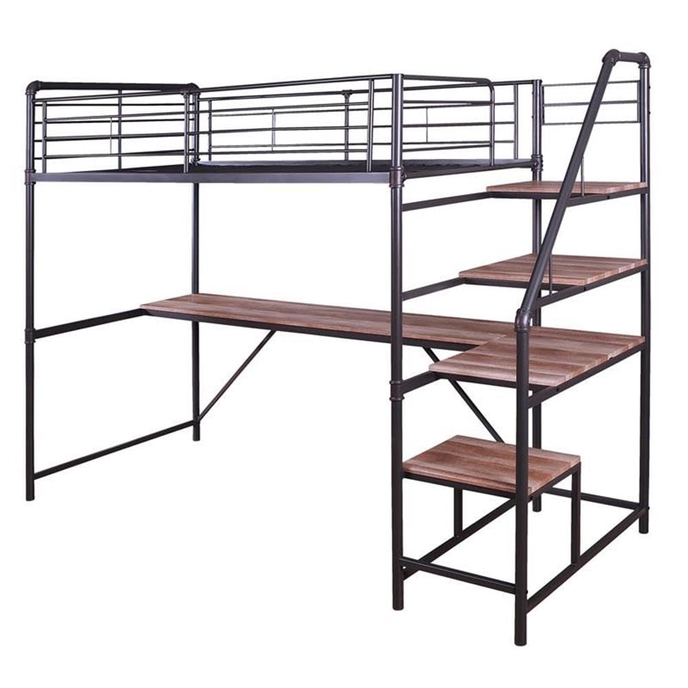 Pico Metal Twin Loft Bed with Workstation in Sand Black - Space-Saving Study & Sleep Solution for Kids & Teens | Durable Metal Frame & Built-in Desk | Perfect for Small Bedrooms, Dorms & Apartments