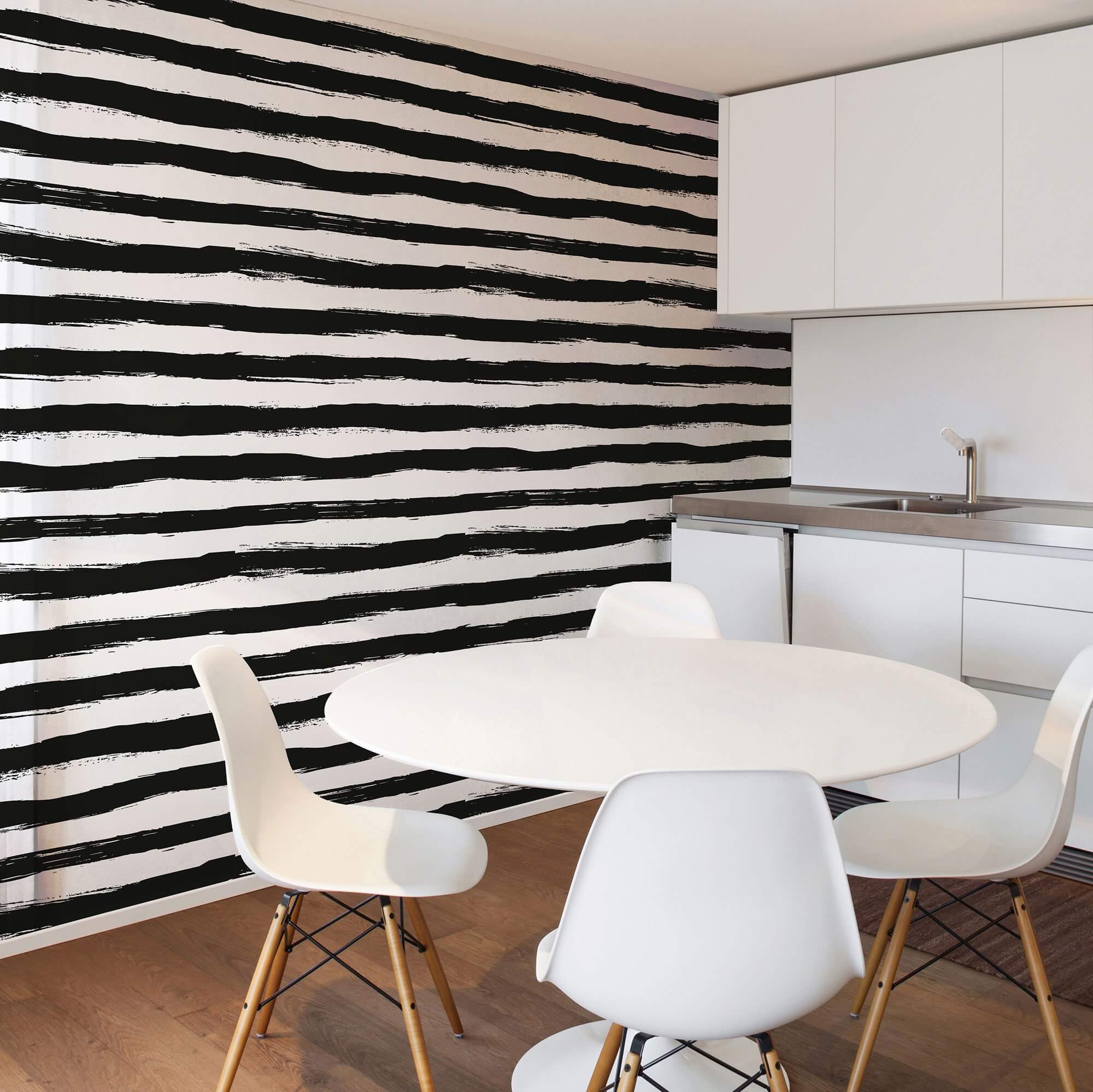 Black and White Horizontal Peel and Stick Removable Wallpaper - Self-Adhesive Decorative Wall Covering for Bedroom, Living Room, and Office Decor