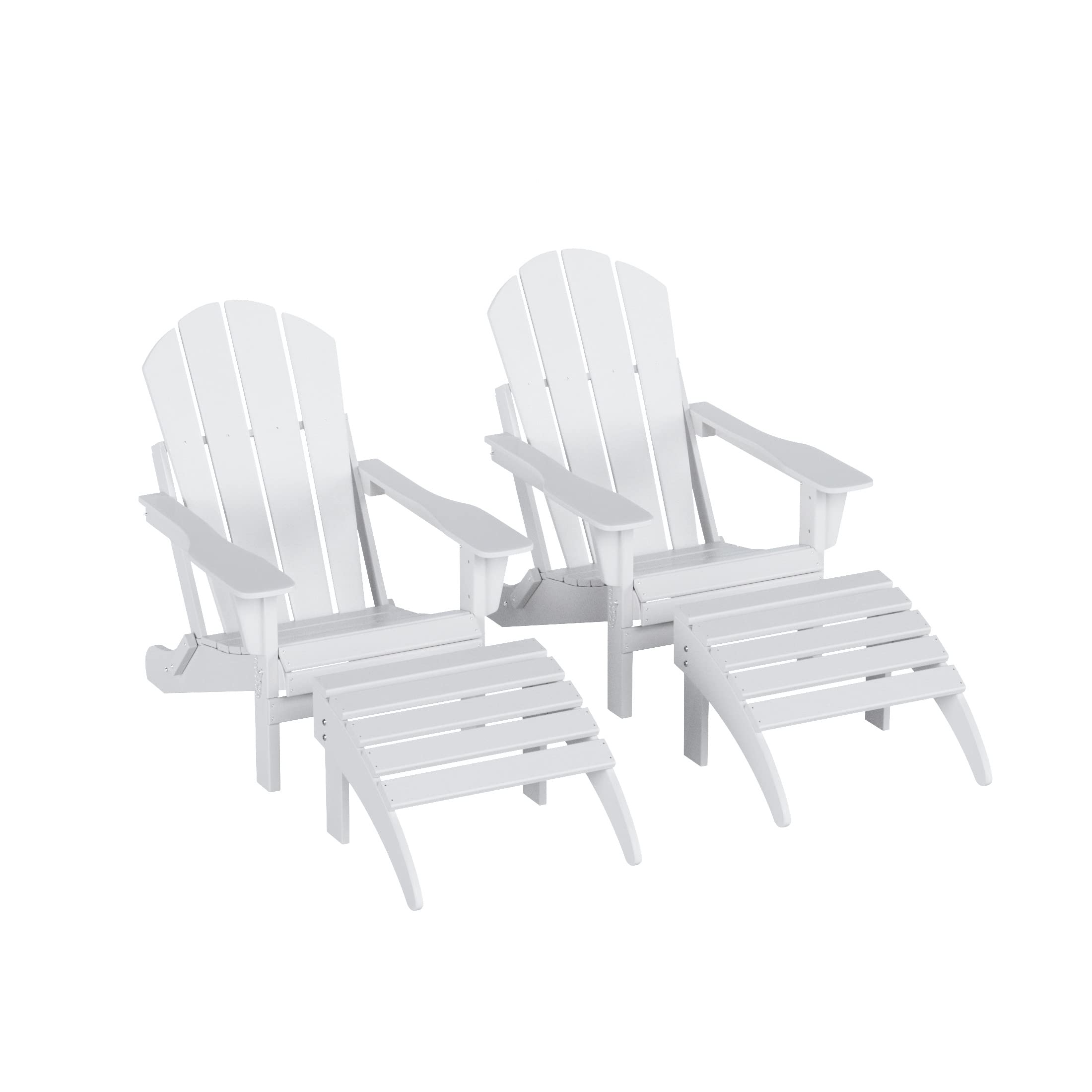 WestinTrends Malibu 4-Piece Outdoor Lounge Chair Set - 2 Adirondack Chairs with Ottoman, All-Weather Poly Lumber Patio Furniture for Poolside, Beach, Garden & Backyard Relaxation - White