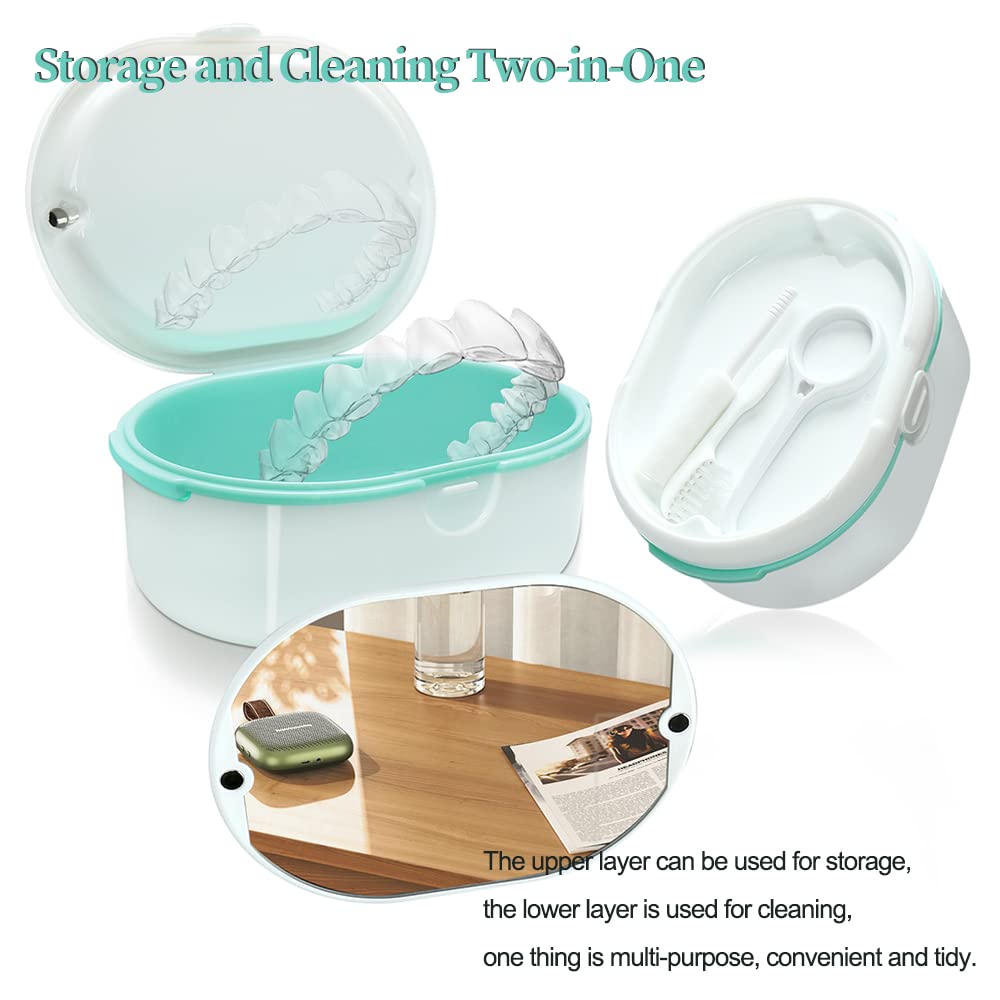 Premium Double Slot Denture Case for Wet & Dry Storage | Portable False Teeth Container with Lid | Ideal for Travel, Home & Office Use (White)