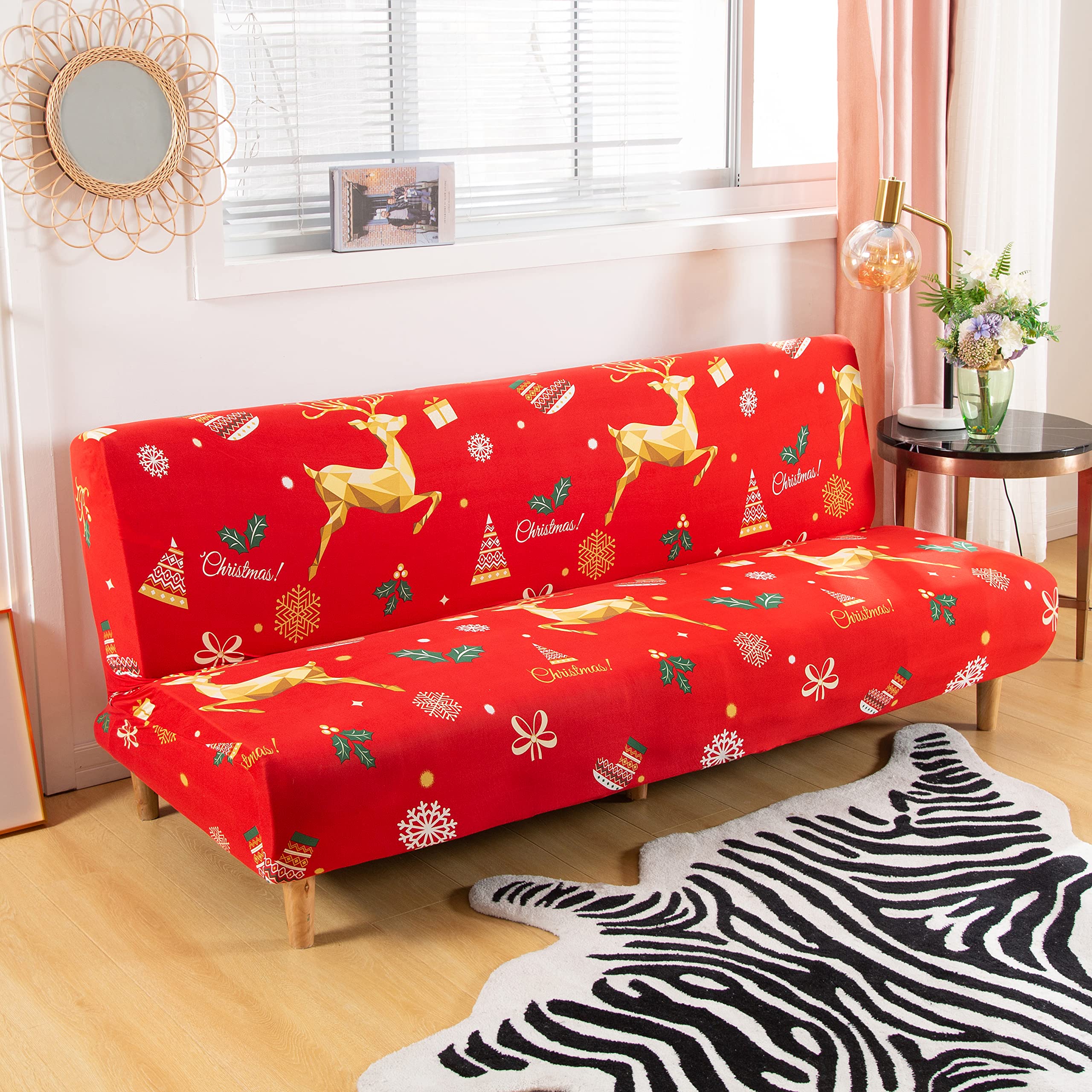 Beacon Pet Stretch Sofa Slipcover - Armless Futon Cover with Printed Design, Elastic Polyester Spandex Fabric, Washable Furniture Protector for Folding Couch - Perfect for Pet Owners, Living Room Decor & Home Protection