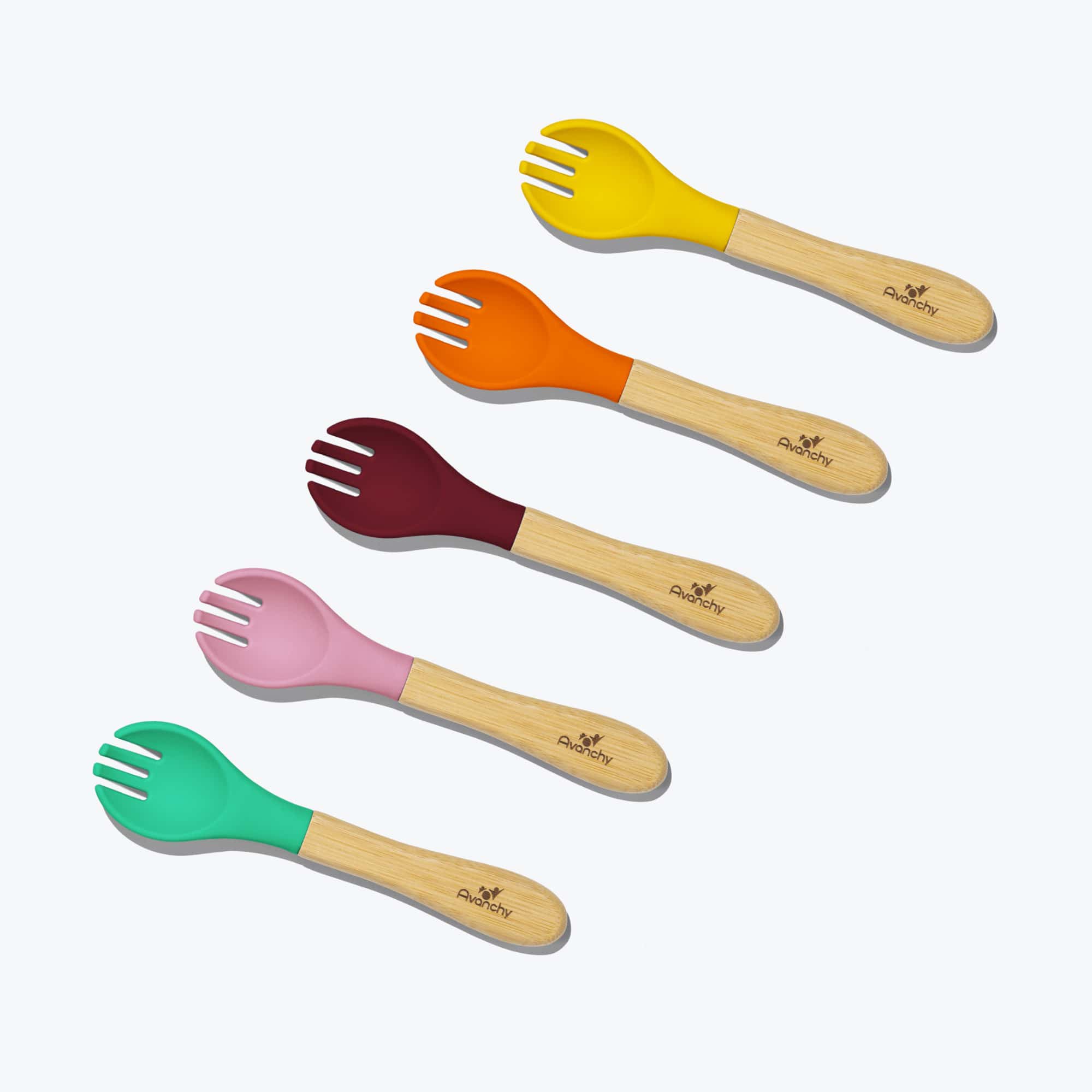 Avanchy 5-Pack Bamboo Baby Forks for Infants 6 Months+ | Eco-Friendly, BPA-Free, Safe for Baby Led Weaning | Perfect for First Foods, Toddler Meals & Travel Feeding