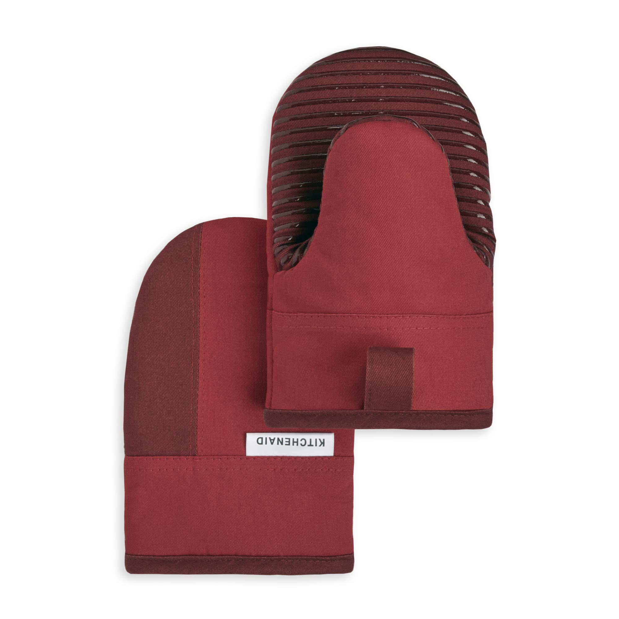 KitchenAid Beacon Two-Tone Non-Slip Mini Oven Mitt Set - Heat Resistant & Comfortable (Passion Red/Bordeaux, 5.5