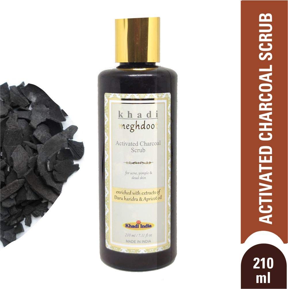 Khadi Meghdoot Activated Charcoal Face Scrub 210ml - Deep Cleansing for Acne, Pimples & Dead Skin Removal - Natural Exfoliator for Oily & Combination Skin - Perfect for Daily Skincare Routine