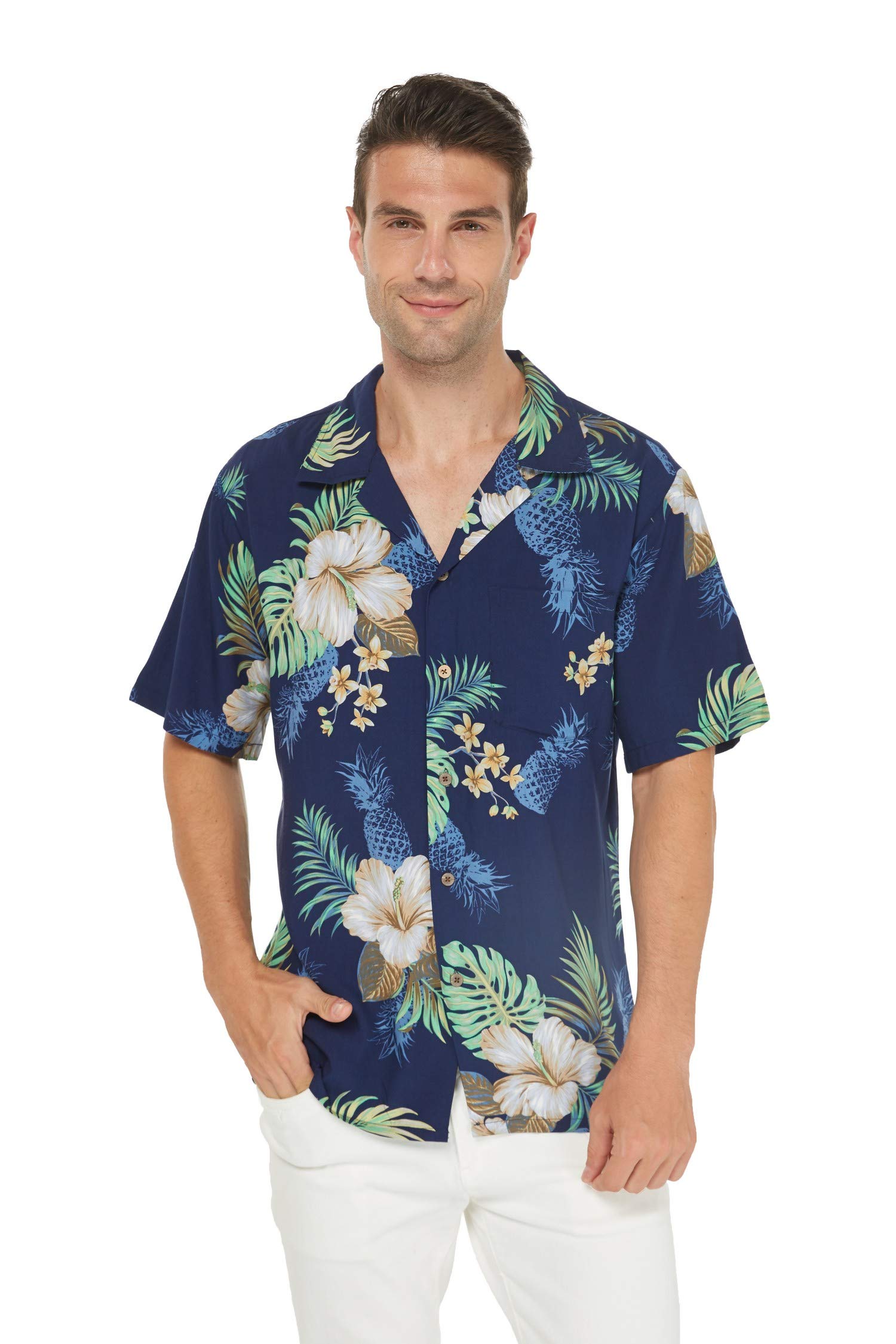 Matching Couples Hawaiian Luau Aloha Shirt & Maxi Tank Dress Set - Pink Hibiscus Vine Print - Perfect for Beach Vacations, Summer Parties & Tropical Getaways