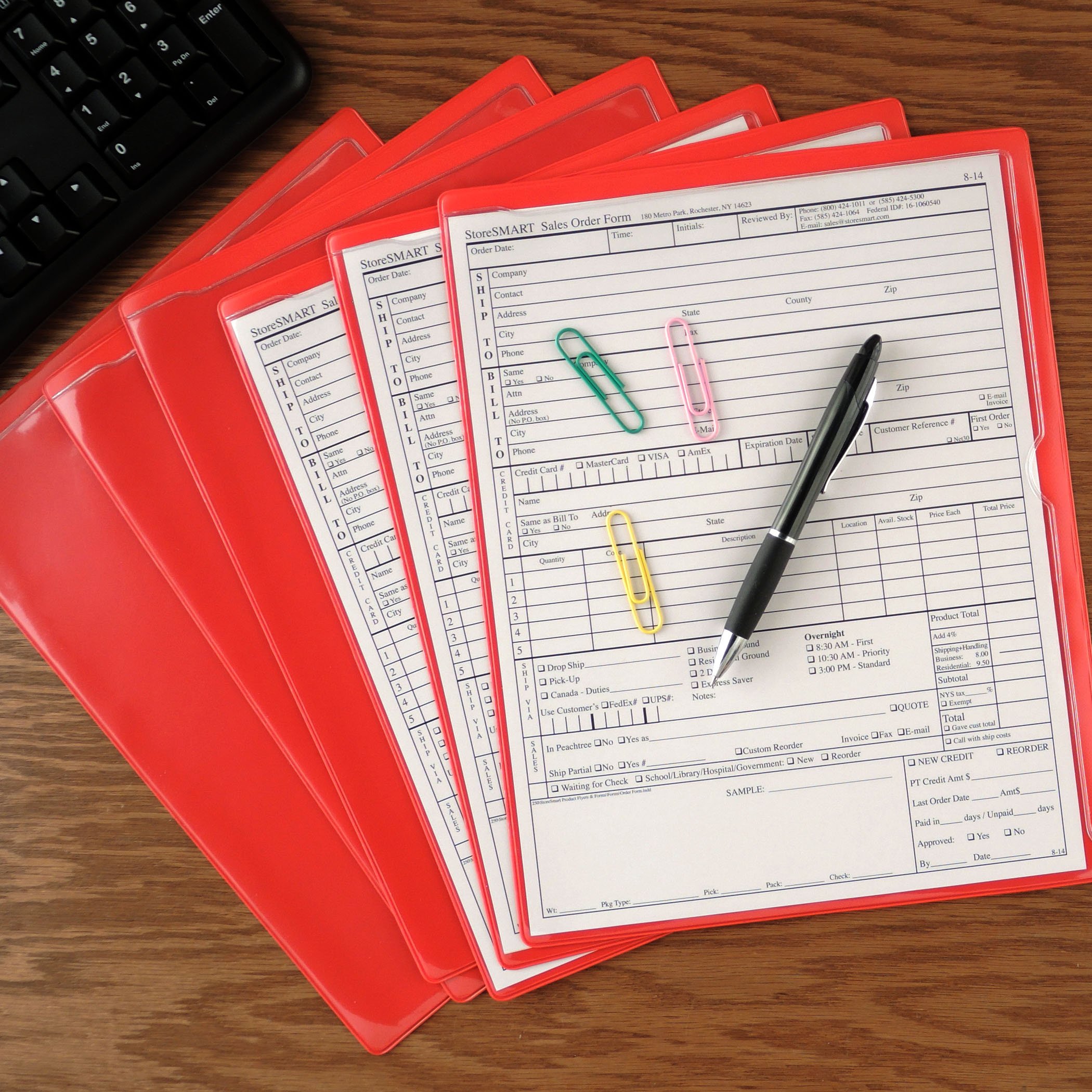 StoreSMART 25-Pack Heavy Duty Plastic Document Organizers with Red Back & Clear Front - Perfect for Office Filing, Home Organization & School Supplies (Model PF8511PQR-25)