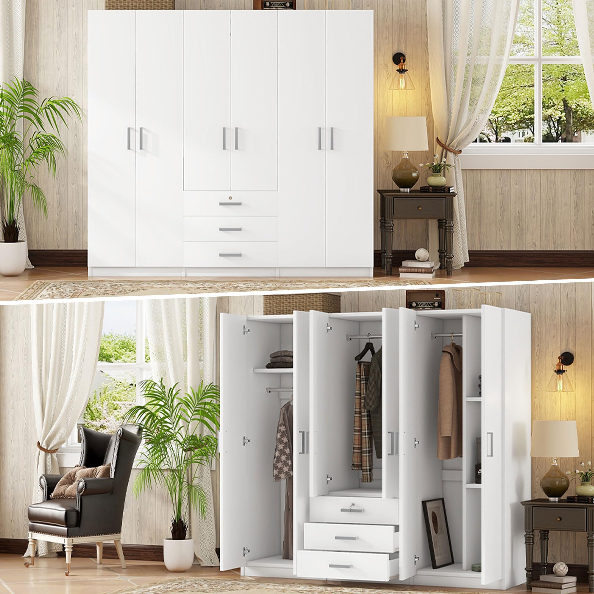 Large 6-Door Wooden Wardrobe Closet - 70.9