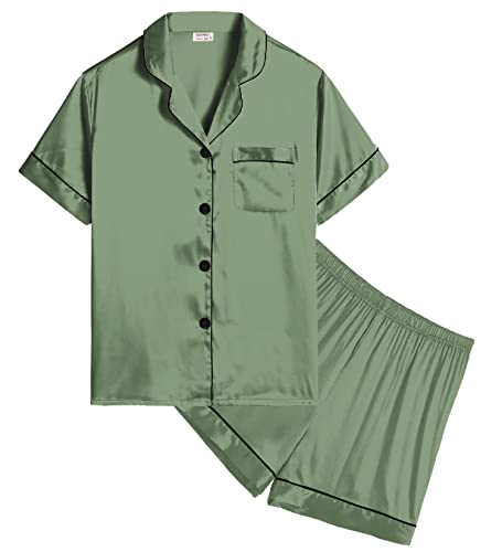 SWOMOG Kids Satin Pajama Set for Girls & Boys - Soft Button-Down Short Sleeve Silk Pjs, 2-Piece Lounge Wear for Comfortable Sleep & Relaxation at Home