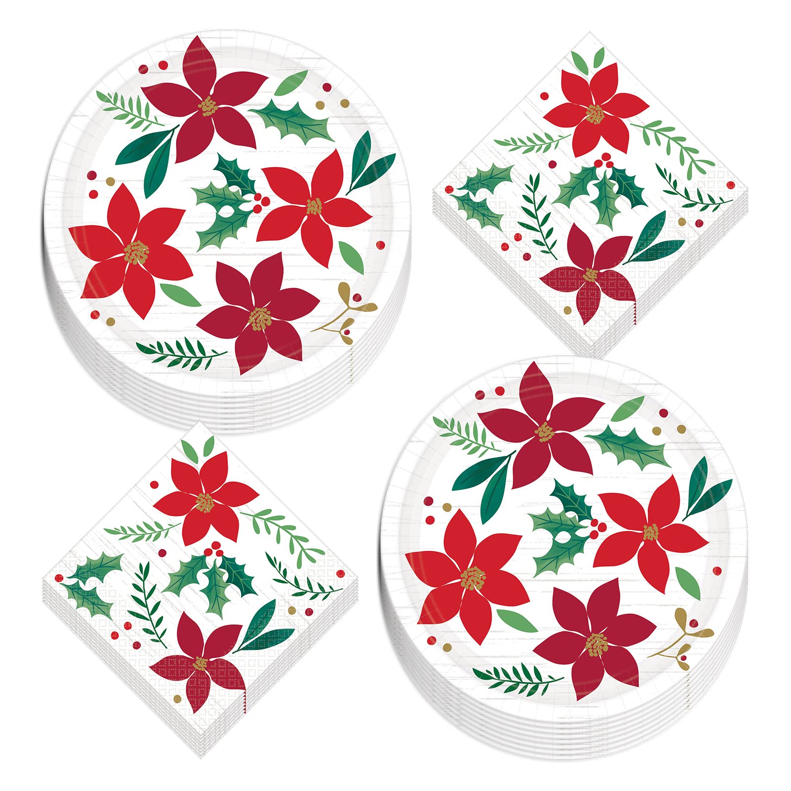 Modern Poinsettia Christmas Paper Dessert Plates & Beverage Napkins Set - 16-Piece Holiday Party Dinnerware for Festive Gatherings, Family Dinners & Christmas Celebrations