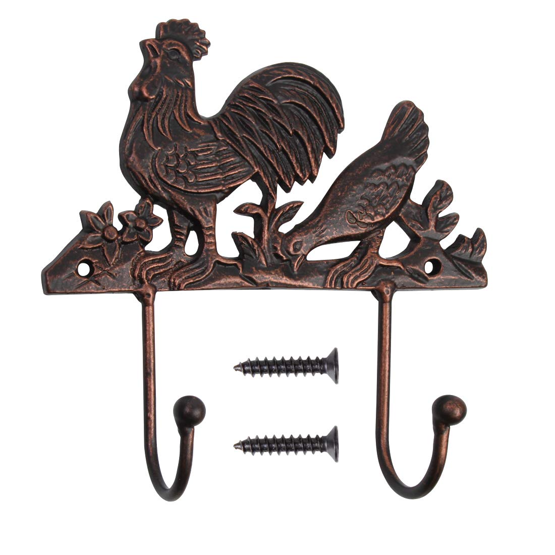 Vintage Wrought Iron Wall Mounted Coat & Hat Hook with Screws Included - Rustic Farmhouse Decor for Entryway, Bedroom, Chicken Coop & More