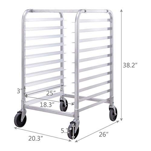 Giantex 10-Tier Aluminum Bakery Rack - Heavy Duty Commercial Kitchen Storage Rack with Lockable Wheels for Sheet Pans, Baking Trays & Cooling Racks | Ideal for Restaurants, Bakeries & Home Kitchens