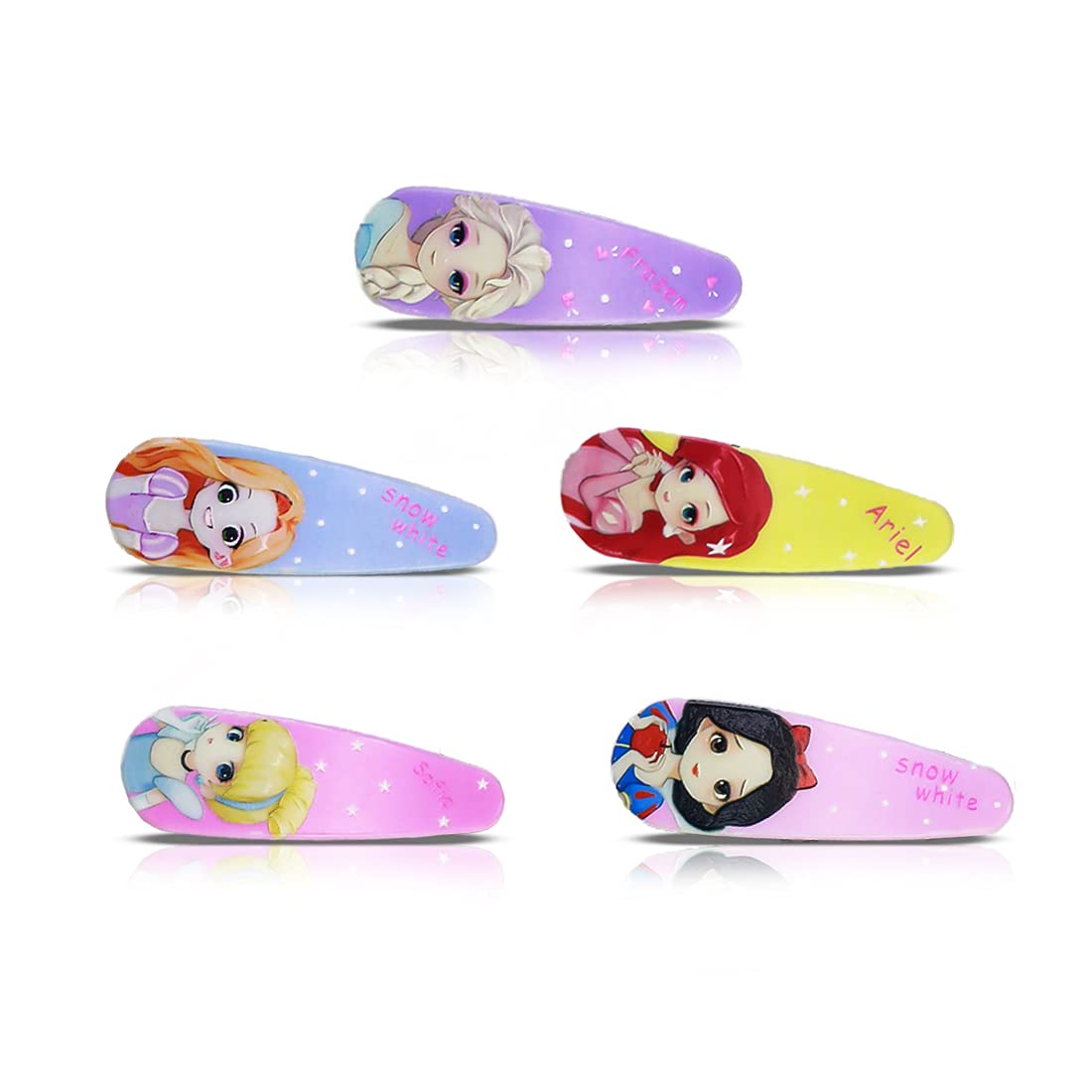 Princess Hair Clips for Girls - Cute Metal Snap Barrettes Hair Accessories Set of 5 - Perfect for School, Parties, and Everyday Wear