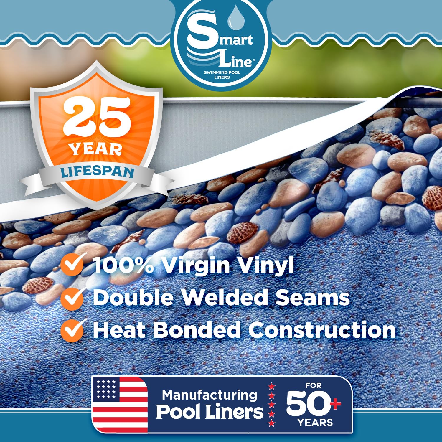 Smartline 15ft x 24ft Oval Above Ground Pool Liner - Heavy Duty 25 Gauge Virgin Vinyl for Steel Wall Pools (48-52 Inch Wall Height, Overlap Style) | Perfect for Backyard Swimming, Family Fun & Summer Relaxation