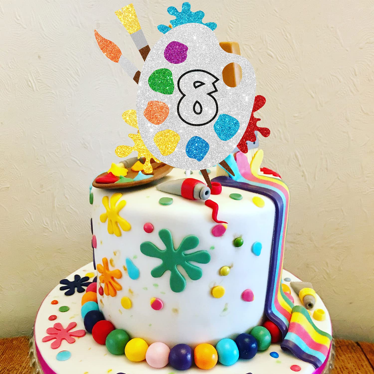 8th Birthday Slime Cake Topper - Artistic Palette Painting Graffiti Design for Boys & Girls - 8 Years Old Party Decorations - Perfect for Birthday Cakes, Cupcakes, and Dessert Table Displays