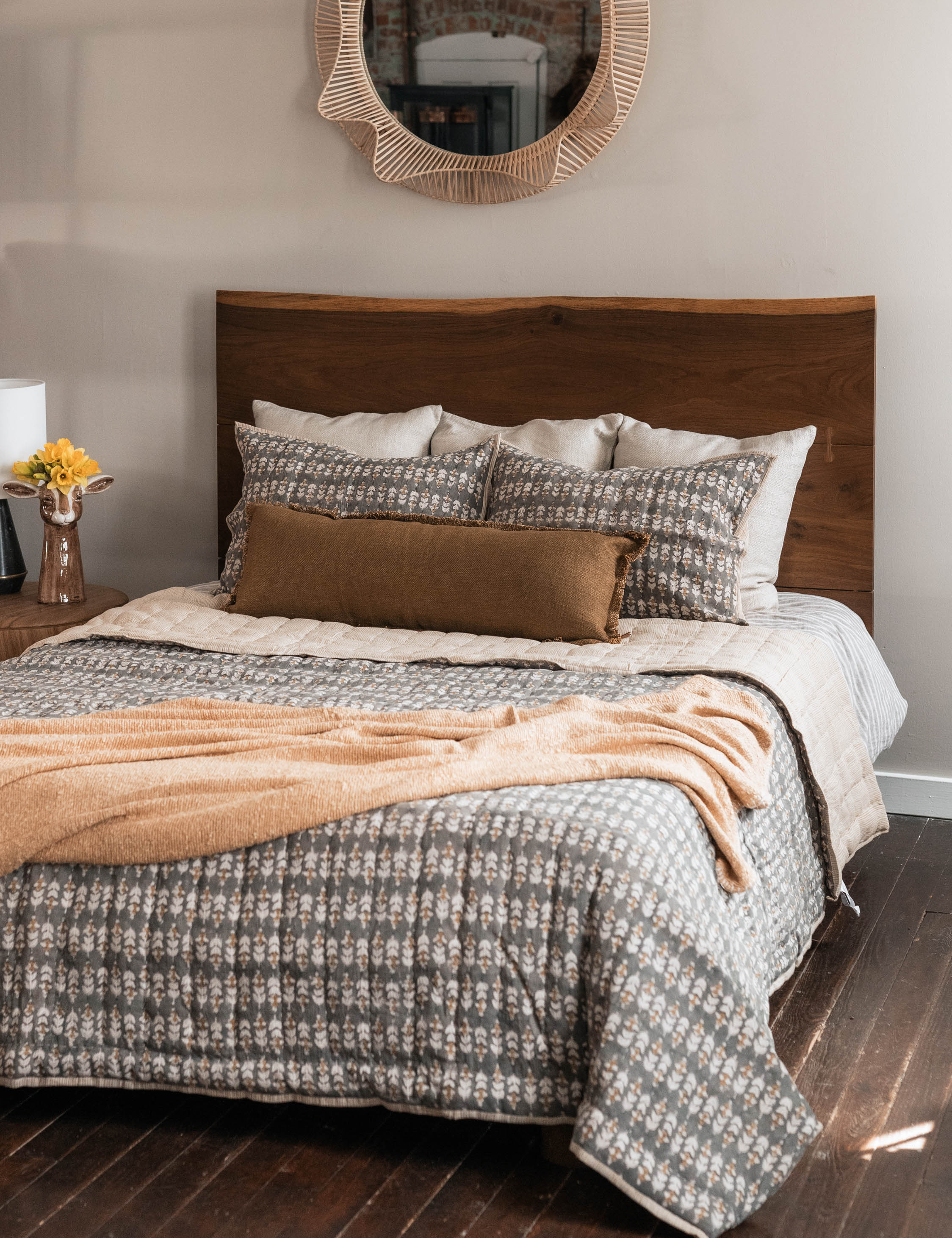 Blossom Block Print Quilt - Handmade Cotton Bedspread with Floral Design | Perfect for Boho Bedroom Decor, Cozy Throw Blanket & Farmhouse Style Home