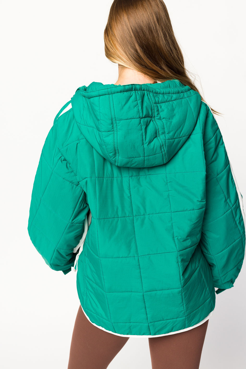 Joanna Quilted Puffer Pullover Jacket for Women - Warm Winter Hooded Coat in Hunter Green/White | Outdoor Hiking, Skiing & Casual Wear
