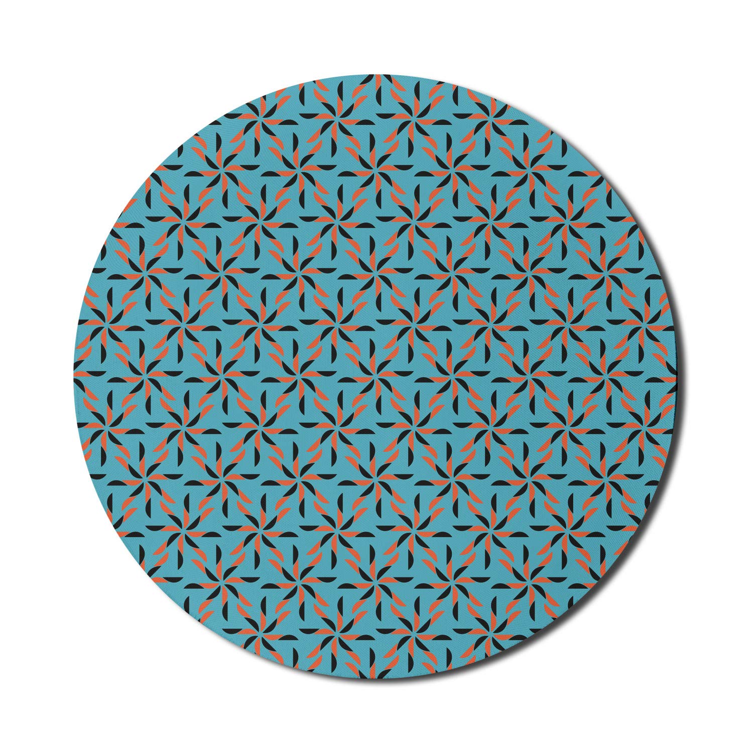 Ambesonne Round Non-Slip Geometric Mouse Pad - 8 Inch Soft Rubber Gaming Mousepad with Floral Design in Blue Vermilion Black | Perfect for Office, Home & Gaming Computers | Spring Nature Inspired Decor