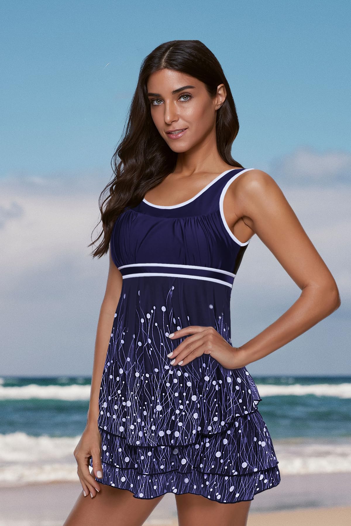 **ReachMe Women's Plus Size Swimwear - Tankini Two Piece Bathing Suit with Tummy Control & Modest Boy Shorts - Perfect for Beach, Pool & Vacation**