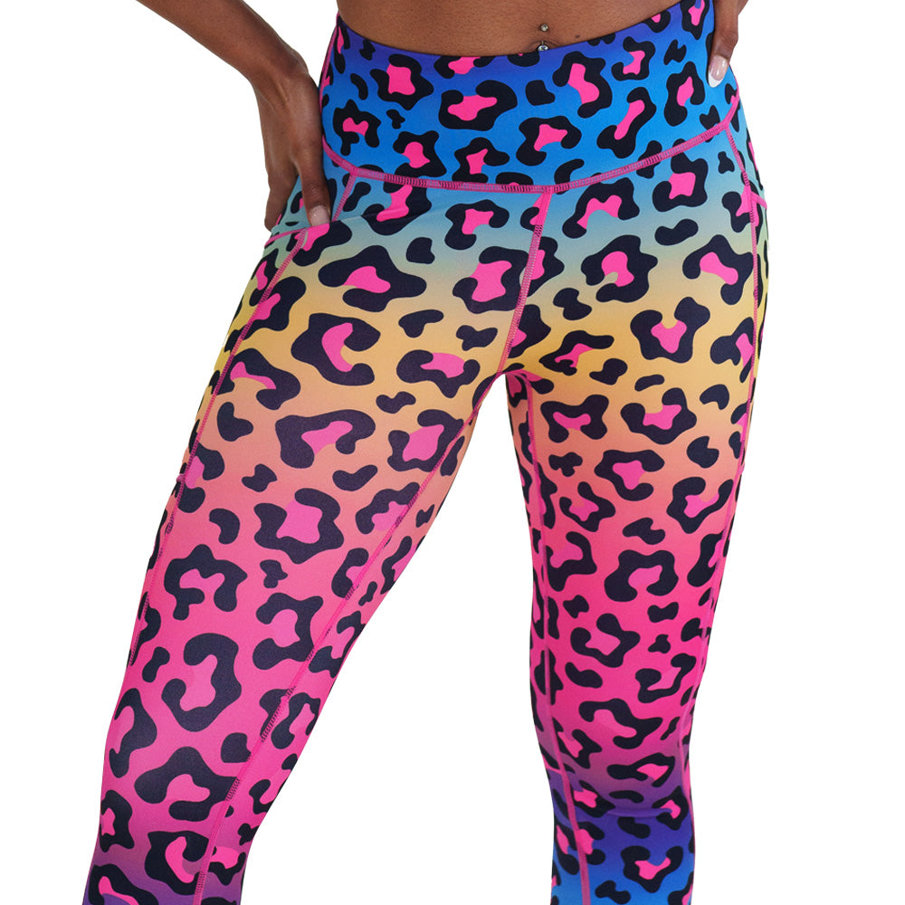 Rainbow Leopard Print Yoga Pants for Women - High Waisted Stretchy Workout Leggings - Gym, Running, Lounge & Casual Wear