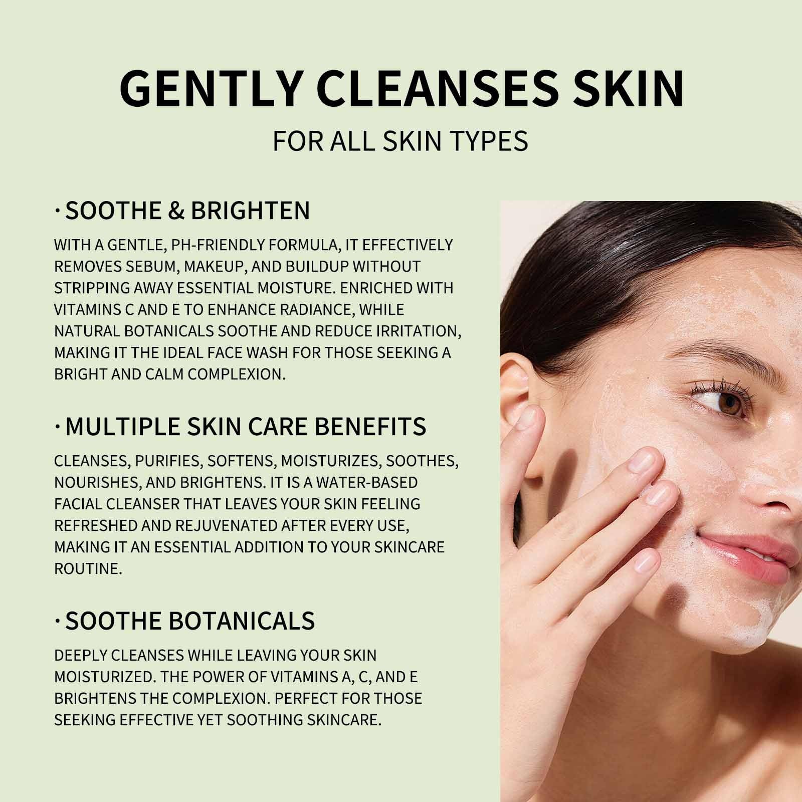 Natural Vegan Green Tea & Kale Facial Cleanser - Gentle Moisturizing Daily Face Wash for Deep Cleansing, Makeup Removal & Pore Minimizing | Perfect for Sensitive Skin & Daily Skincare Routine (1pc)
