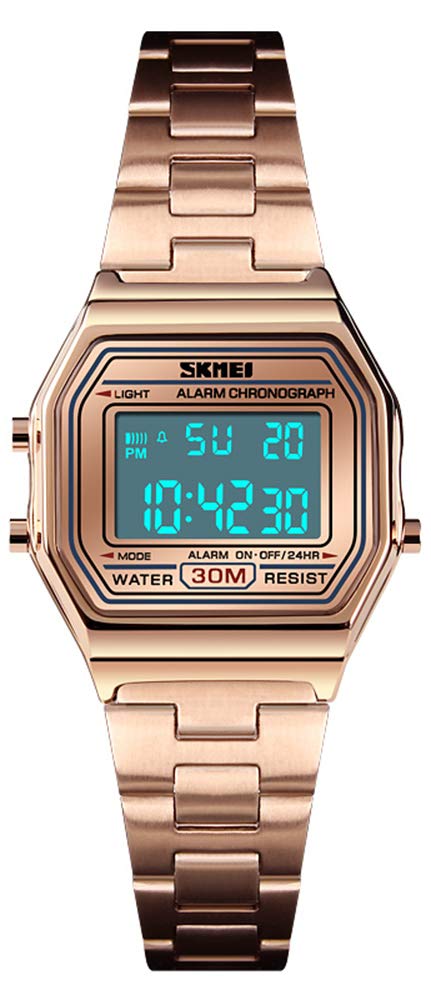 Gosasa Women's Digital Watch - Ultra Thin Gold Stainless Steel Waterproof Sports Watch with Backlight, Timer & Alarm | Perfect for Running, Gym Workouts & Outdoor Activities