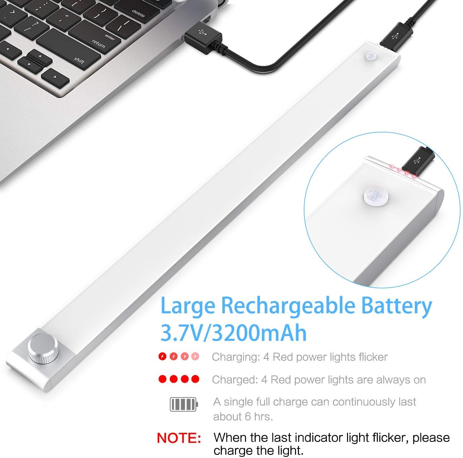 78 LED Rechargeable Dimmable Motion Sensor Closet Light - Wireless Under Cabinet Lighting with 3200mAh Battery for Wardrobe, Kitchen, Hallway (Perfect for Nighttime Safety & Convenience)