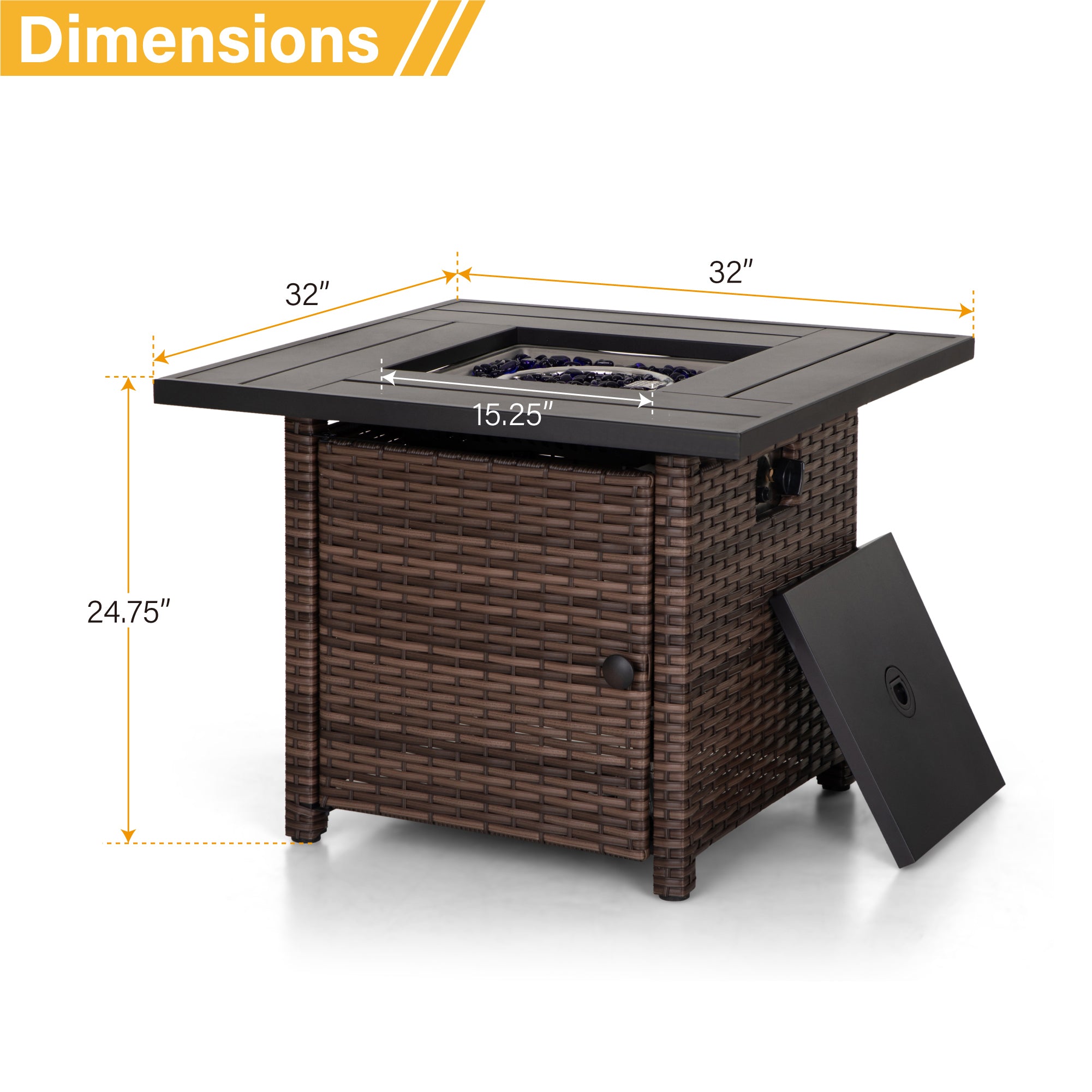 PHI VILLA 50,000 BTU Outdoor Fire Pit Table with Rattan Side Panels - Perfect for Backyard, Patio, and Garden Gatherings