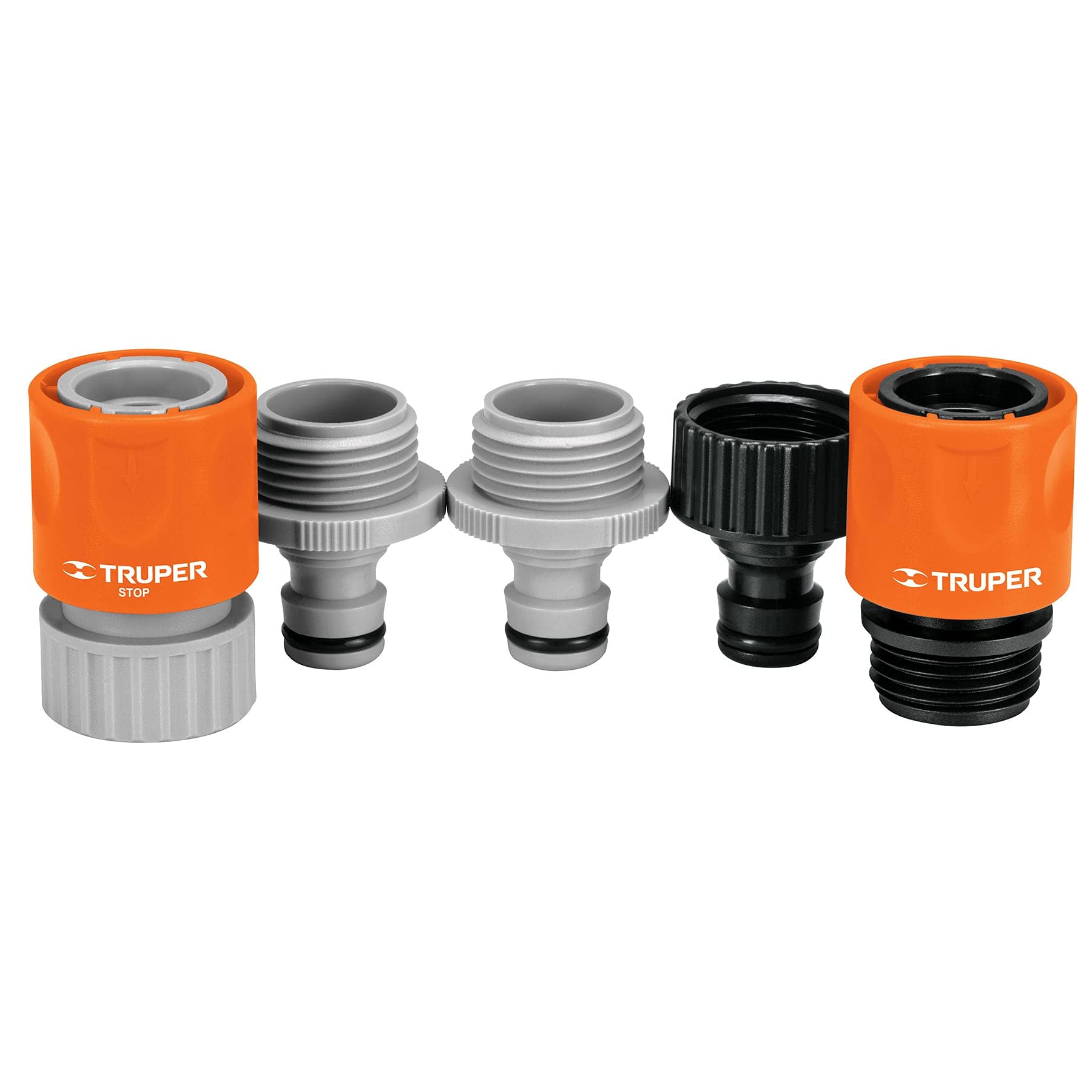 Truper Hose Click Connector Set - 10-Piece Garden Hose Fittings Kit with Quick Connect Couplings for Watering, Sprinklers & Outdoor Use