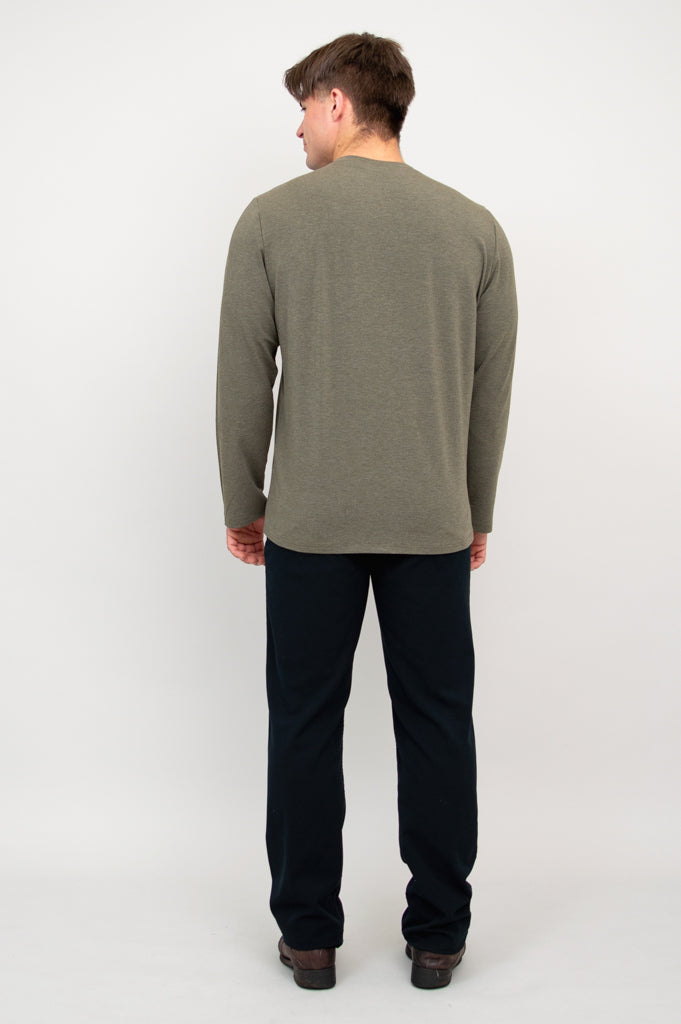 Adam Men's Long Sleeve Shirt - Yarn Dyed Khaki Bamboo Fabric - Comfortable Casual Wear for Office, Travel & Outdoor Activities
