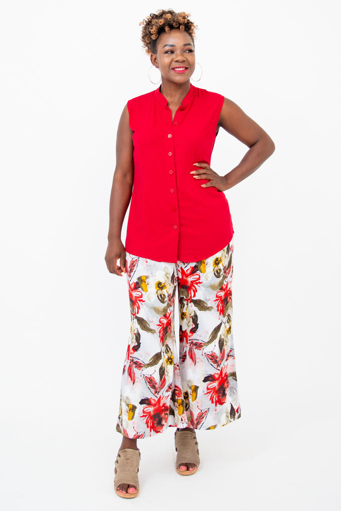 Debbie Women's Tank Top - Soft Linen Bamboo Blend, Flattering Lipstick Red - Perfect for Yoga, Summer Outfits & Casual Wear