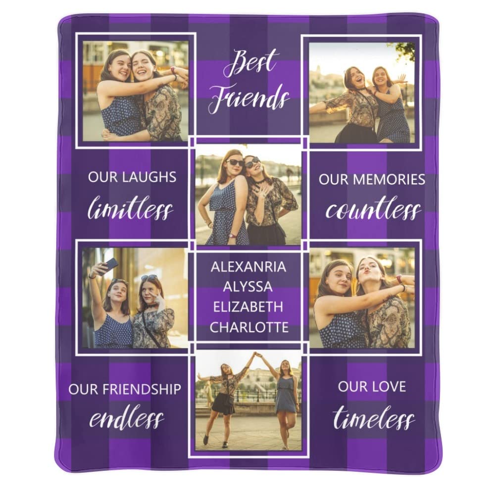 Custom Friendship Photo Blanket - Personalized Best Friend Gift with Inspirational Words - Birthday Present for Women & Teen Girls - Perfect for Cozy Nights, Dorm Room Decor, and Anniversary Celebrations