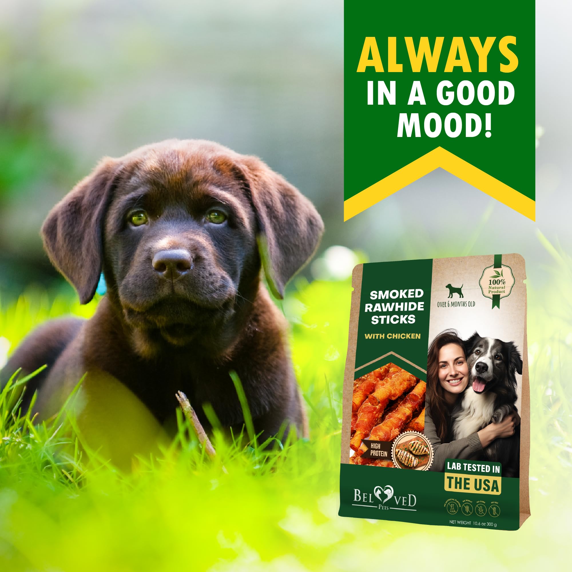 Premium Grain-Free Dog Chews - Organic Smoked Rawhide Sticks Wrapped with Chicken | Natural, Human-Grade Pet Treats for Small & Large Dogs | USA-Made Training Rewards & Dental Health Snacks | Perfect for Chewing, Teething & Positive Reinforcement Training