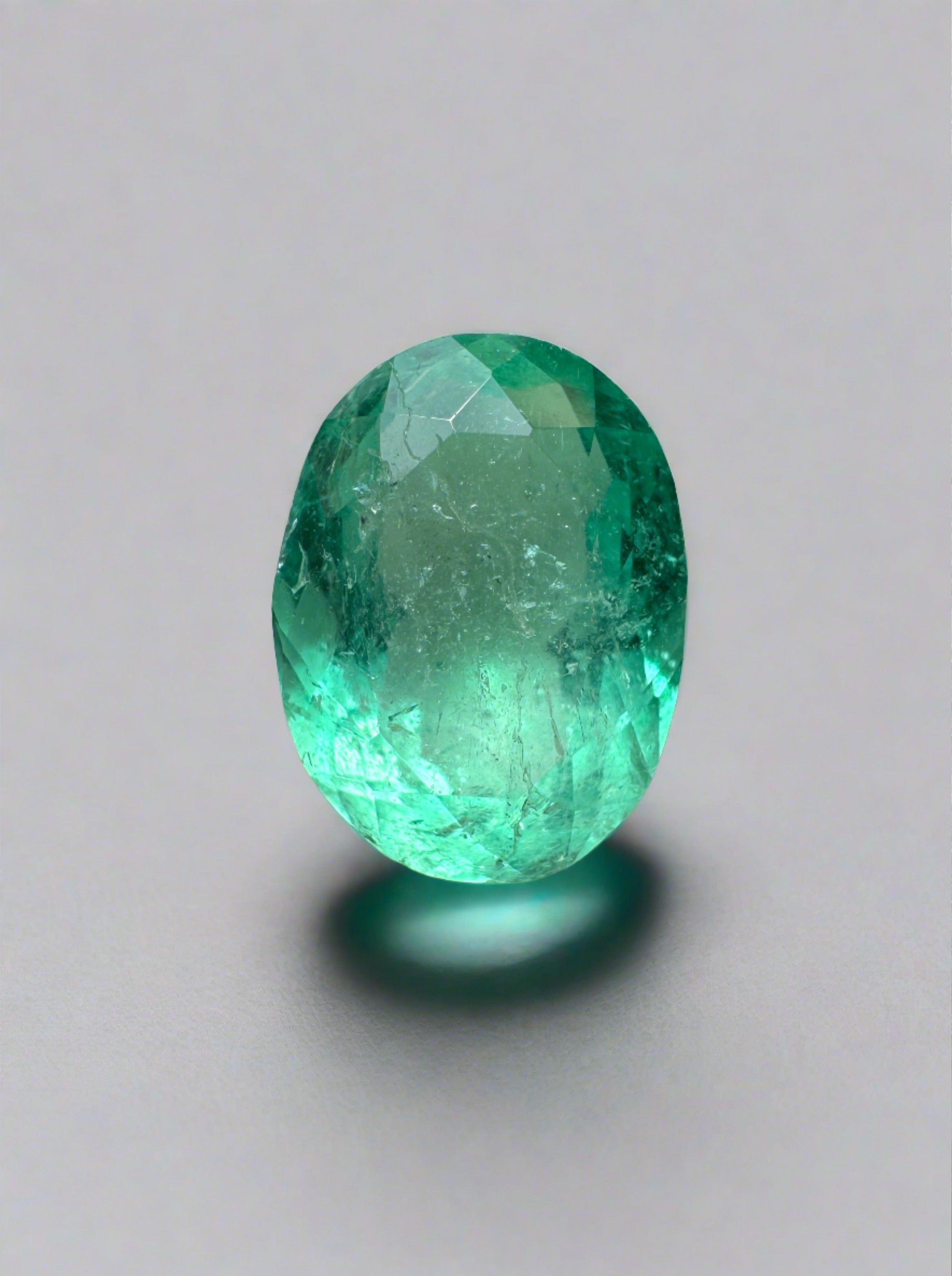 1.86 Carat Medium Light Green Natural Loose Colombian Emerald Oval Cut Gemstone for Jewelry Making, Engagement Rings & Fine Collections