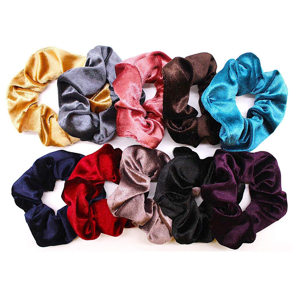 10 Pcs Velvet Elastic Hair Scrunchies for Women & Girls - Soft Christmas Hair Accessories (Random Colors) | Perfect for Holiday Parties, Gifts & Everyday Use