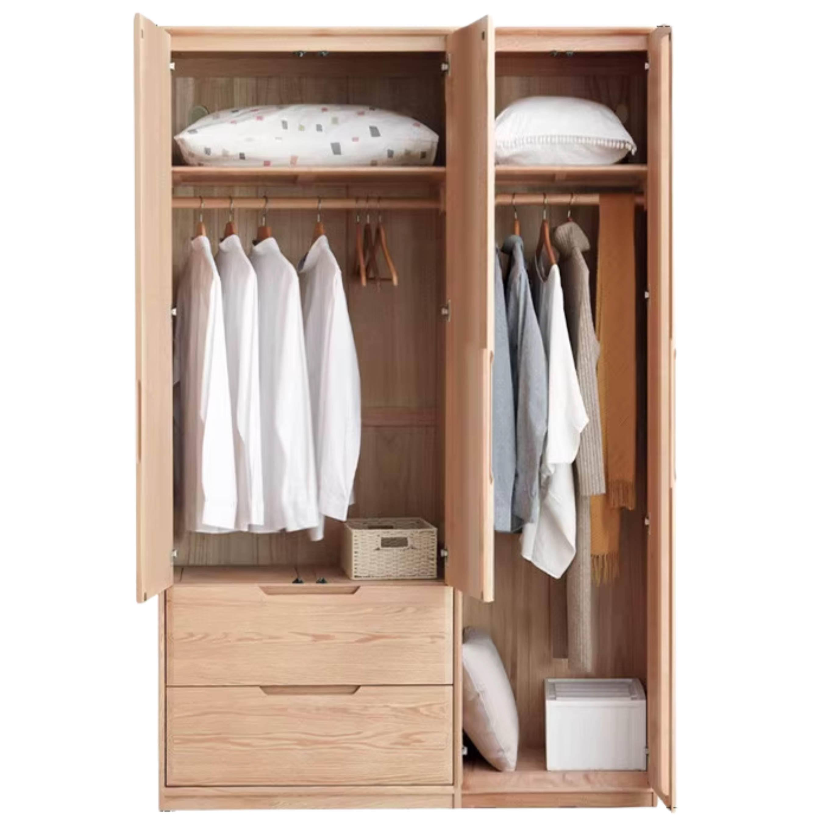 52x22.4x86.6 inch / 133x57x220 сm/ Creamy - natural color/ Three-door wardrobe B