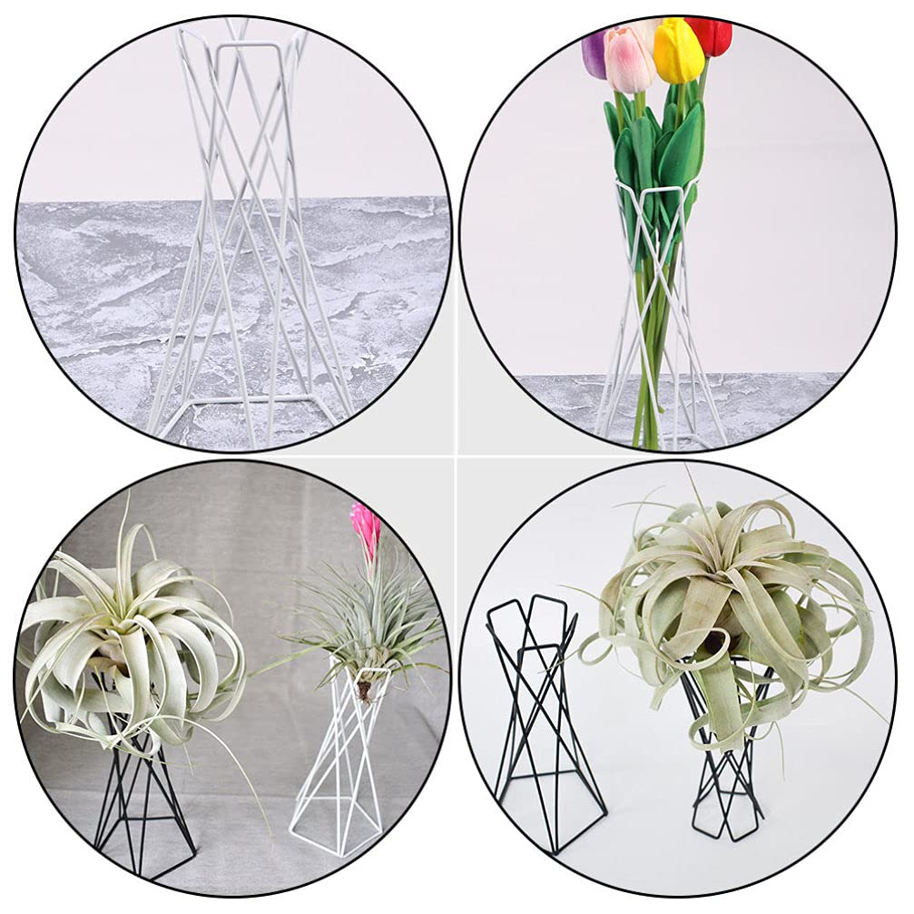 Hemoton 2-Pack Iron Air Plant Holders - Black & White Tabletop Tillandsia Display Stands with Vase Pot for Home, Office & Wedding Decor