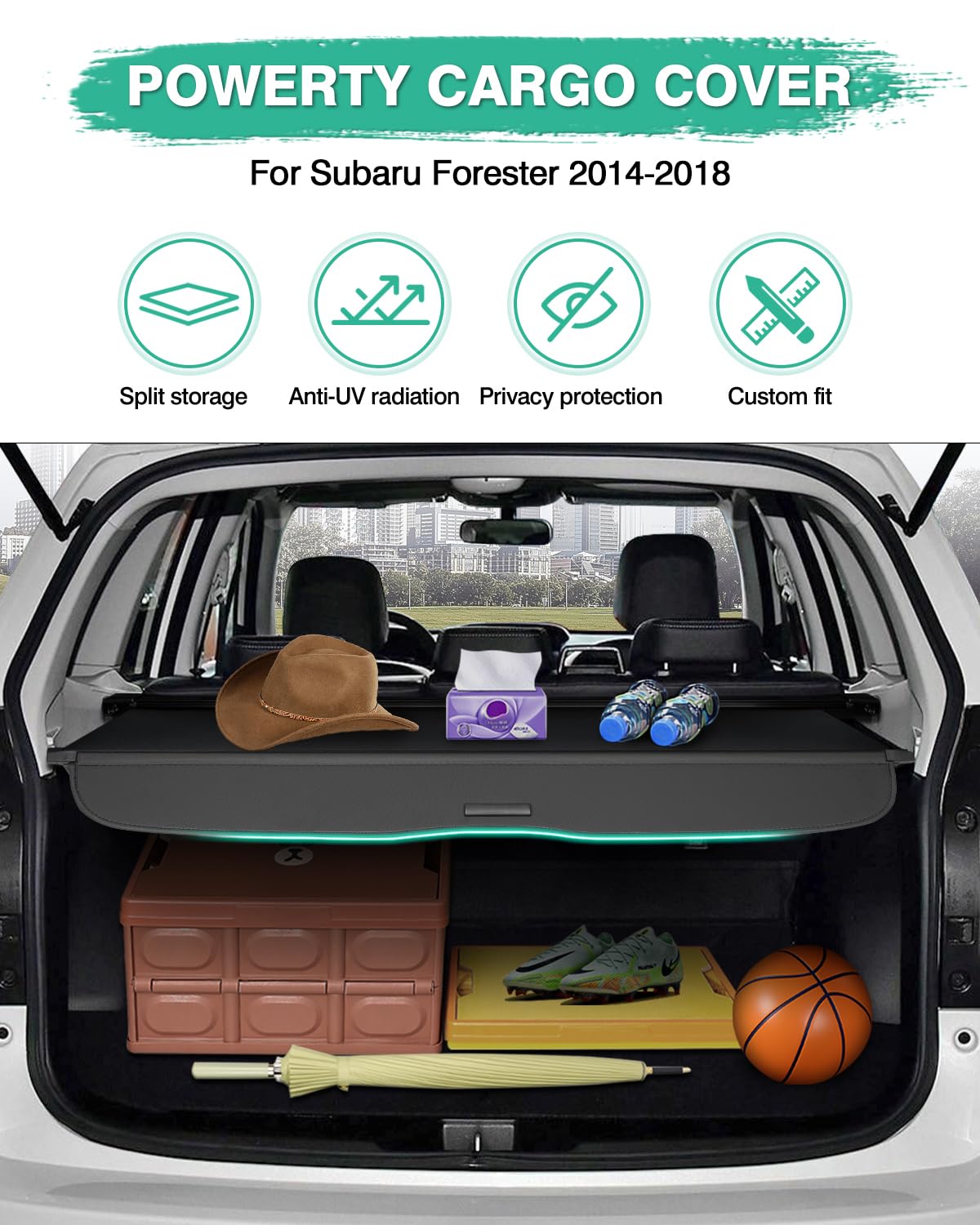 2014-2018 Subaru Forester Cargo Cover | Manual Tailgate Trunk Shade Protector | No Gap Retractable Luggage Cover (Not for Electric Tailgate) | Perfect for Road Trips, Grocery Storage & Pet Protection