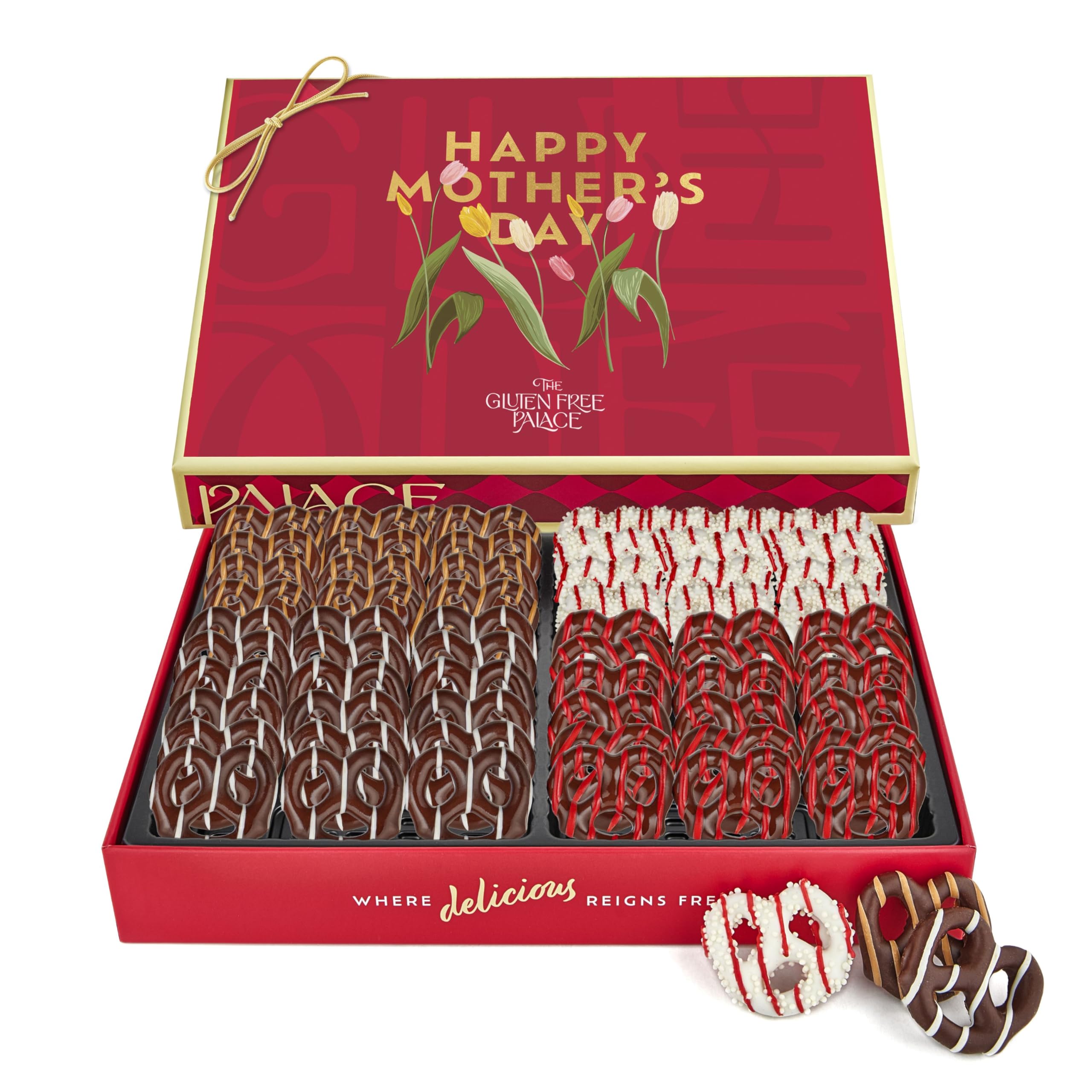 Gluten Free Chocolate Covered Pretzel Gift Basket - Assorted 4 Flavor Chocolate Pretzels Box for Mother's Day, Birthday & Women's Gifts | Perfect for Holidays, Party Favors & Corporate Gifting