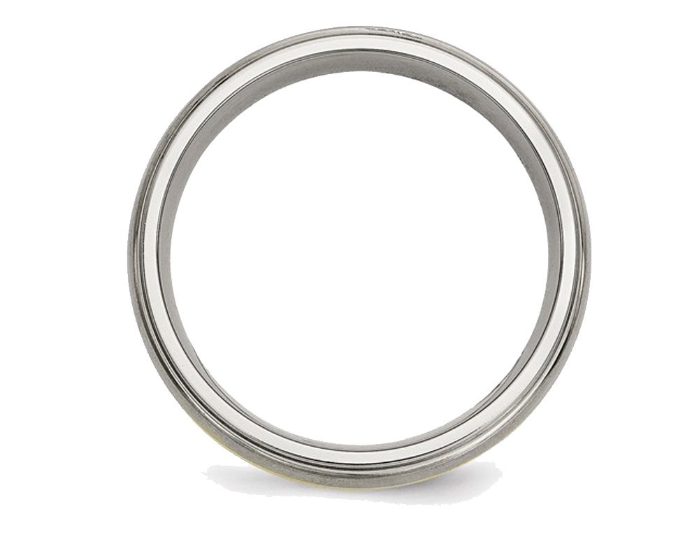14K Yellow Gold Inlay Titanium Brushed Wedding Band Ring for Men & Women - 6mm Ridged Edge Design for Elegant & Durable Everyday Wear