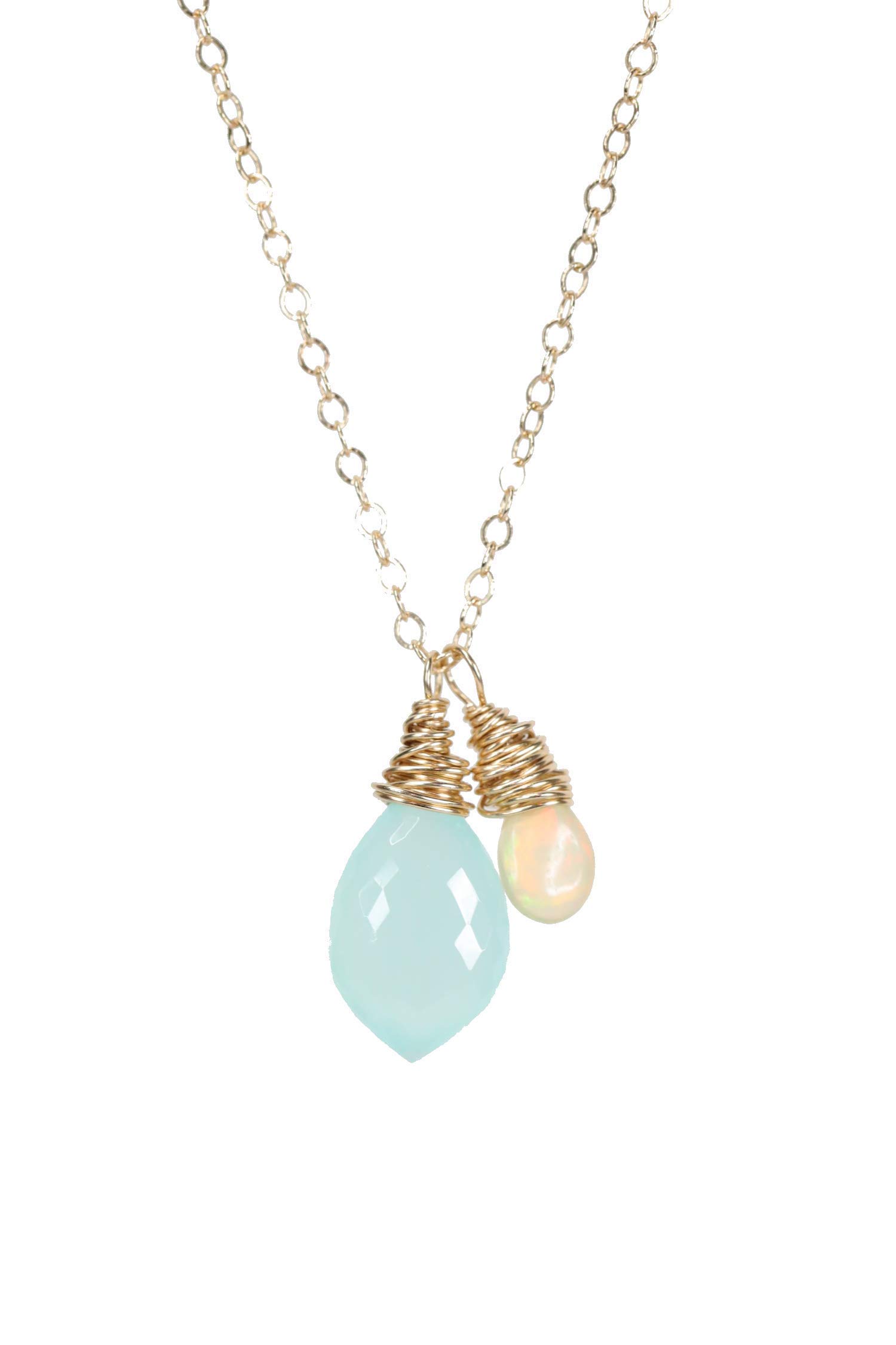 Aqua Chalcedony Opal Gemstone Pendant Necklace - October Birthstone Jewelry for Women - Elegant Birthday Gift & Holiday Present - Perfect for Date Night, Anniversary or Special Occasions