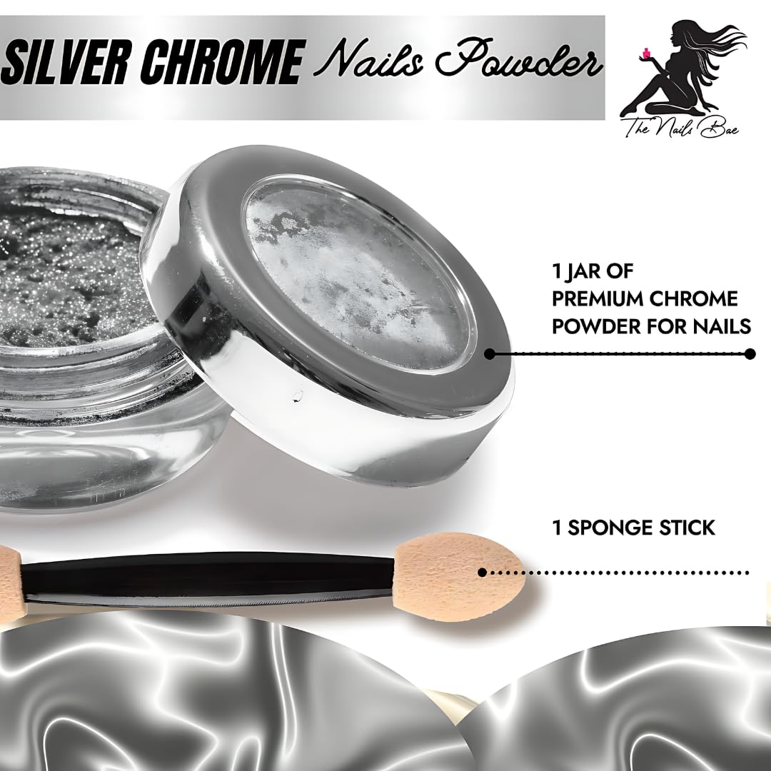 1Gram Silver Chrome Nail Powder for Nail Art - Mirror Chrome Powder for Gel Nails, Chrome Polish & Nail Designs - Perfect for Salon, DIY Manicures & Special Occasions