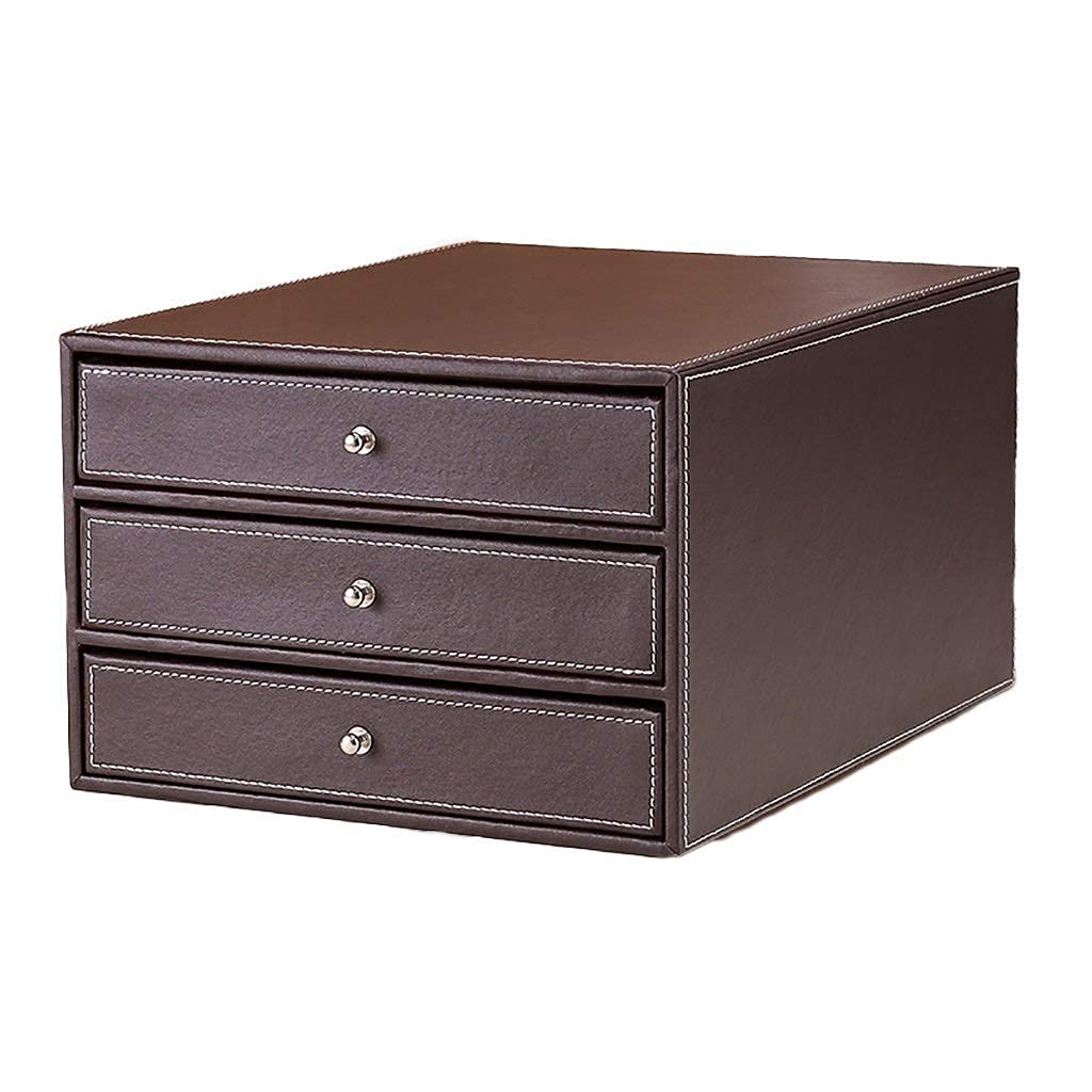 XBSXP 3-Layer Leather Desktop Organizer - A4 File Storage Box, Office Drawer Cabinet for Documents & Stationery - Perfect for Home Office, Study Desk & Workspace Organization (Brown)