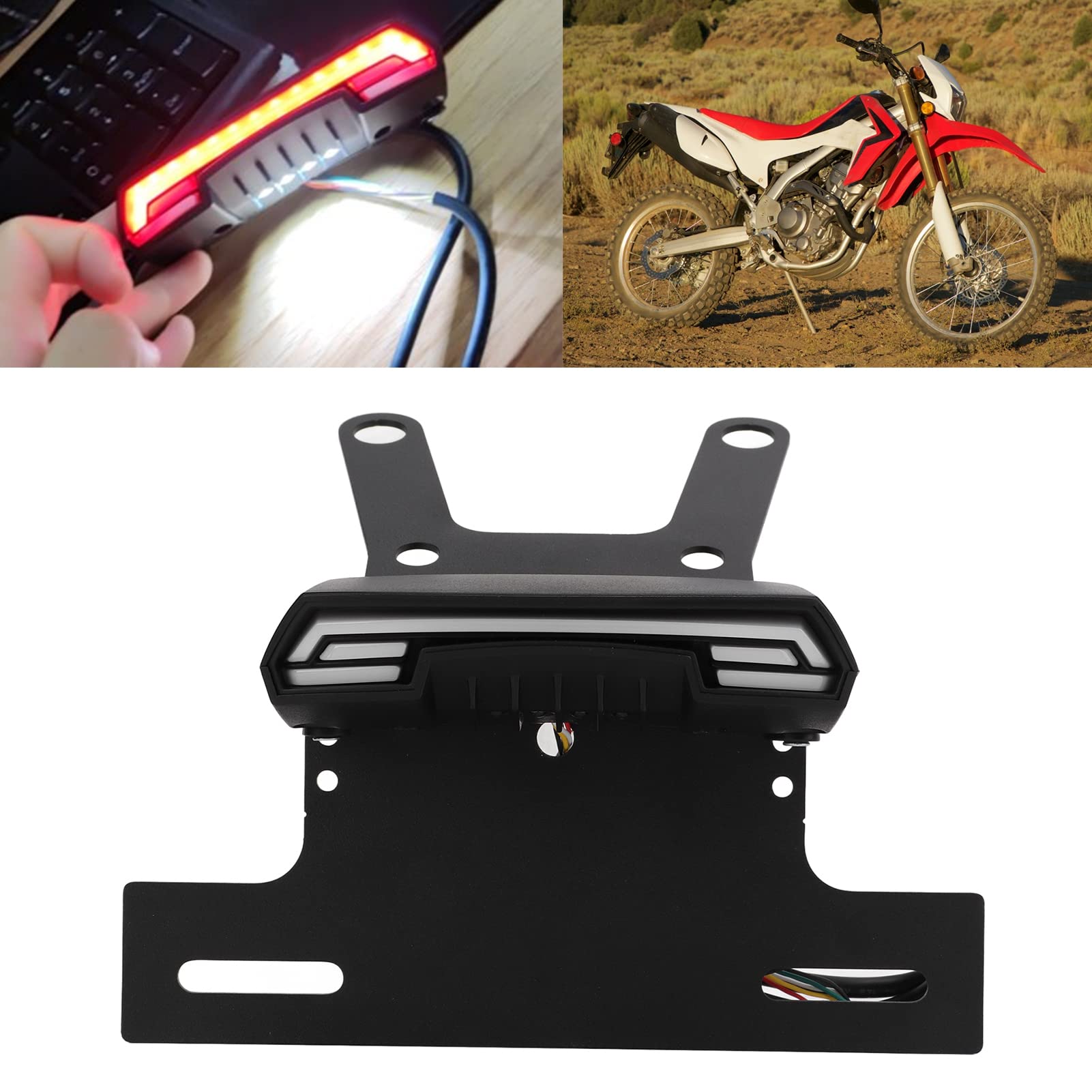 Honda CRF250L Motorcycle License Plate Holder Bracket with LED Tail Light - Replacement for CRF250L/250M - Durable Number Plate Mount for Off-Road & Street Riding - Perfect for Trail Adventures & Daily Commuting