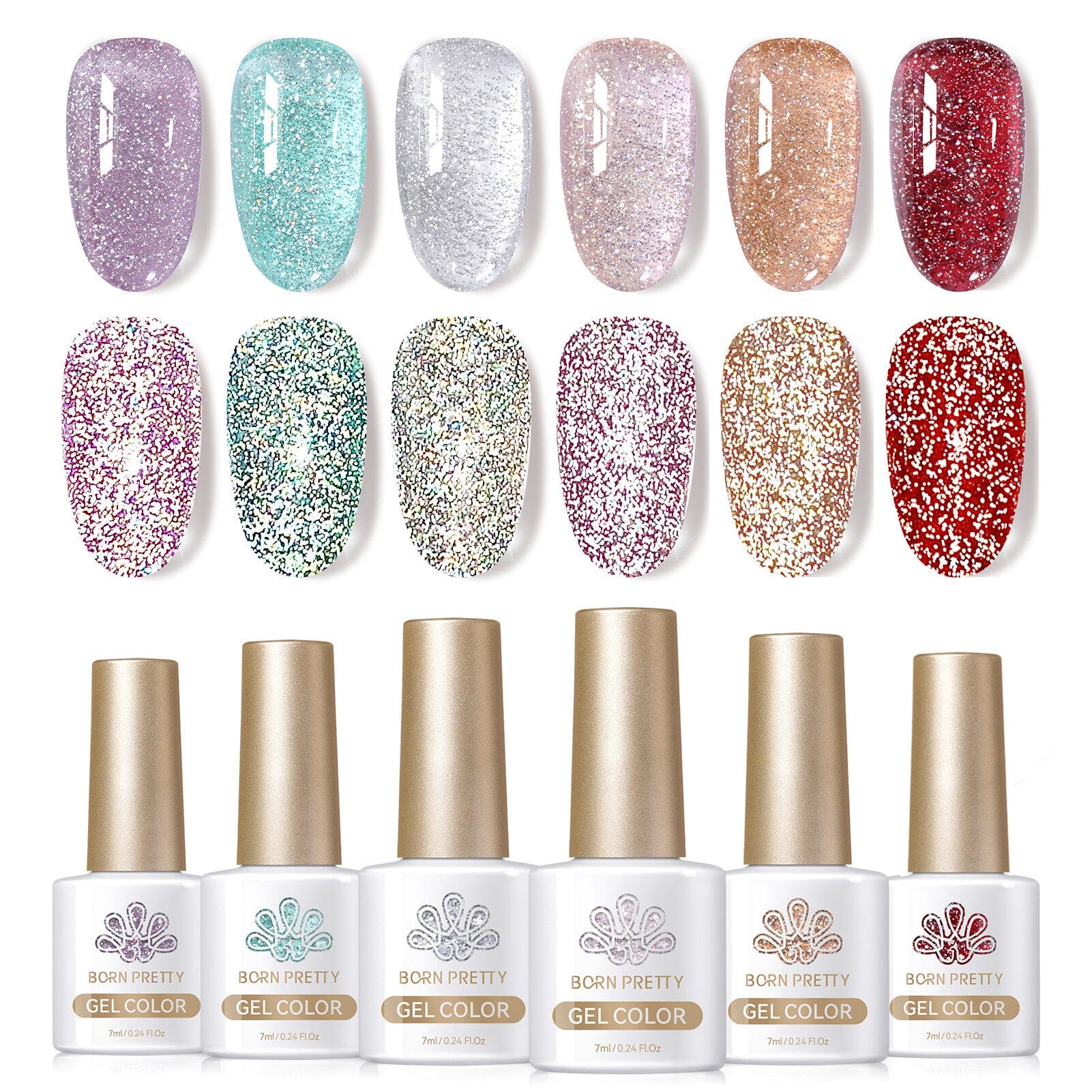 6 Colors Silver Jelly Reflective Glitter Gel Polish Set - 7ml Nail Art Kit for Manicure, Pedicure & DIY Nail Designs - Perfect for Parties, Weddings & Special Occasions