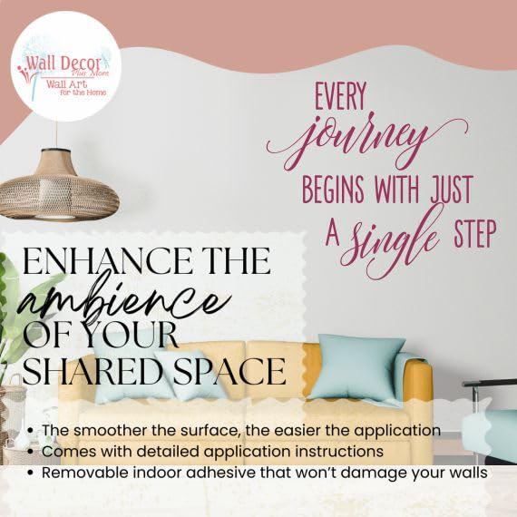 Motivational Vinyl Wall Decal - 'Every Journey Begins with a Single Step' Inspirational Quote Sticker (28x23 inch, Berry) - Perfect for Home Office, Bedroom & Classroom Decor
