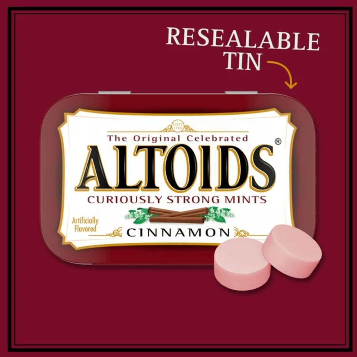 Altoids Curiously Strong Cinnamon Mints - 1.76oz Tins (Pack of 3, 5.28oz Total) | Fresh Breath Solution for Work, Travel & Social Events | Sugar-Free Strong Mint Candy