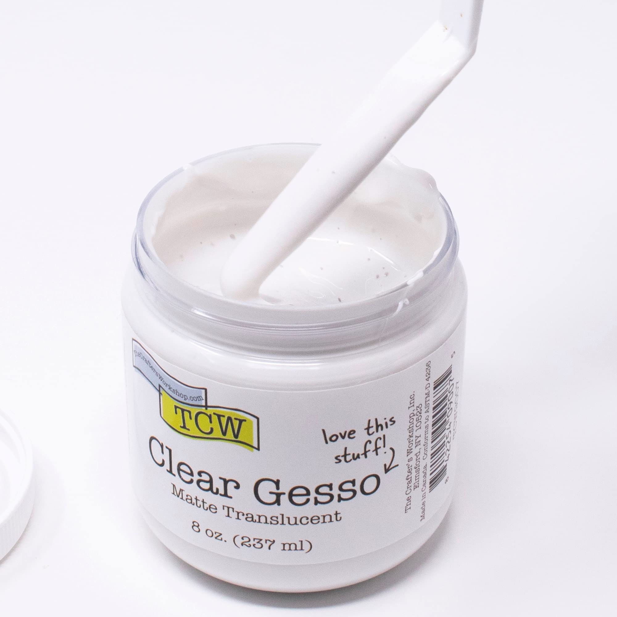 The Crafter's Workshop Clear Gesso Medium - 8 oz Acrylic & Oil Painting Primer for Canvas, Paper, Wood - Surface Prep, Sealer & Sizing - Perfect for Artists, DIY Crafts & Home Decor Projects